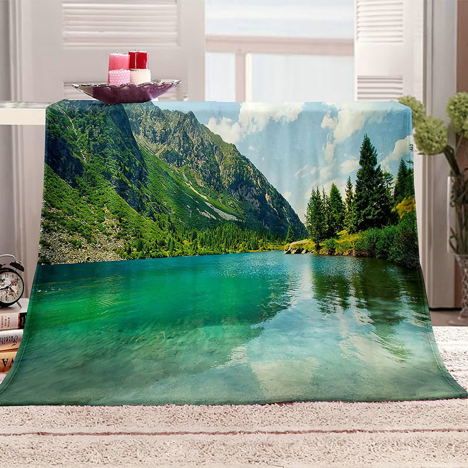 Aeici Couverture Polaire, Couverture Enfant Couverture 180x220 cm Lac Montagne Couverture de Canapé pour Salon Canapé Lit