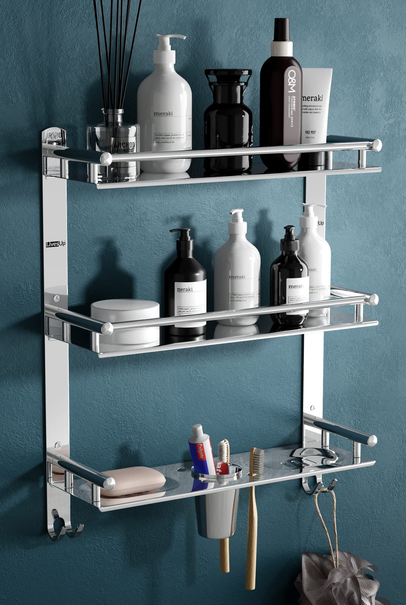 LivesUp Stainless Steel 3 Wall Mount Layer Multipurpose Use Shelf Organizer Bathroom Shelf&Rack With Double Soap Dish&Toothbrush Holder Soap Holder Bathroom Accessories(15 X 5 X 19 Inch,Step Shelf) (B0B917XRLZ) Amazon Price History, Amazon Price Tracker