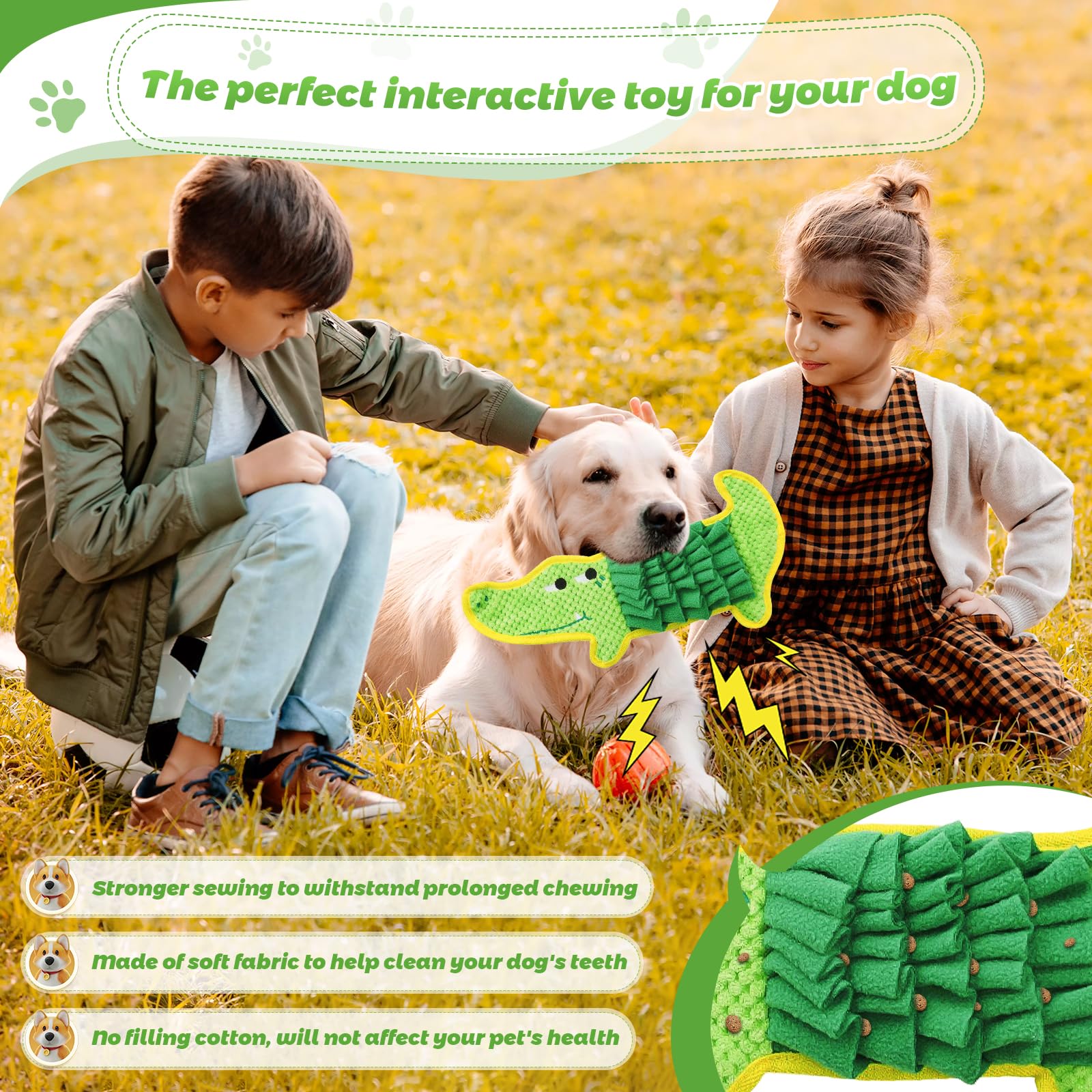Glirop Interactive Dog Toy for Slow Feeding, Cartoon Sniffing Dog Toys Soft Fleece Fabric Chew Toy with Crinkle Paper for Relieves Stress Boredom Engaging Treat(Crocodile) - Image 4