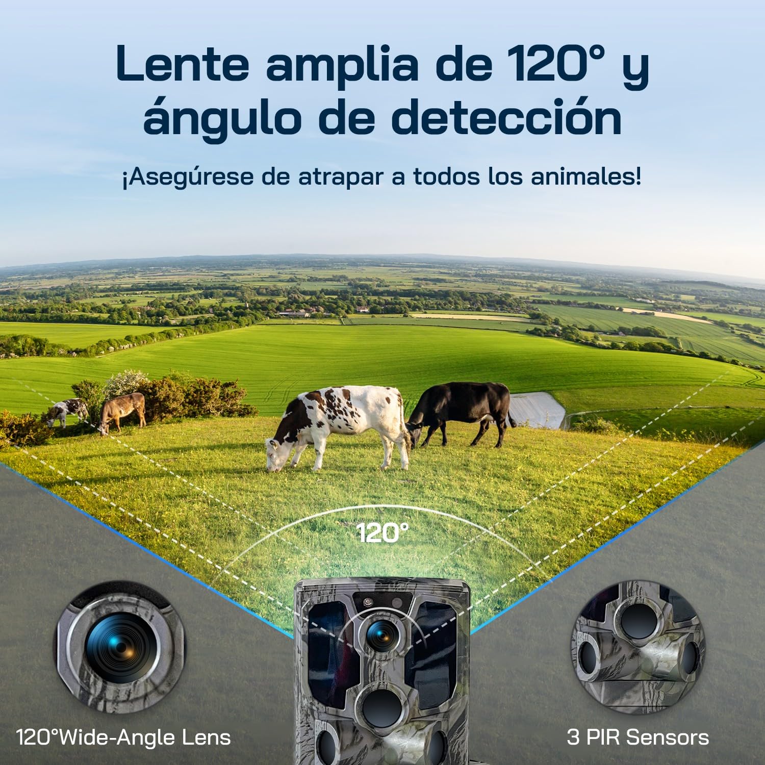 WOLFANG Cámara de Caza Solar, 4G LTE Camara Fototrampeo 2.5K con Detección PIR Nocturna por Infrarrojos Invisible, Alerta, Audio Bidireccional, IP66 para Vida Silvestre y Monitoreo de Seguridad
