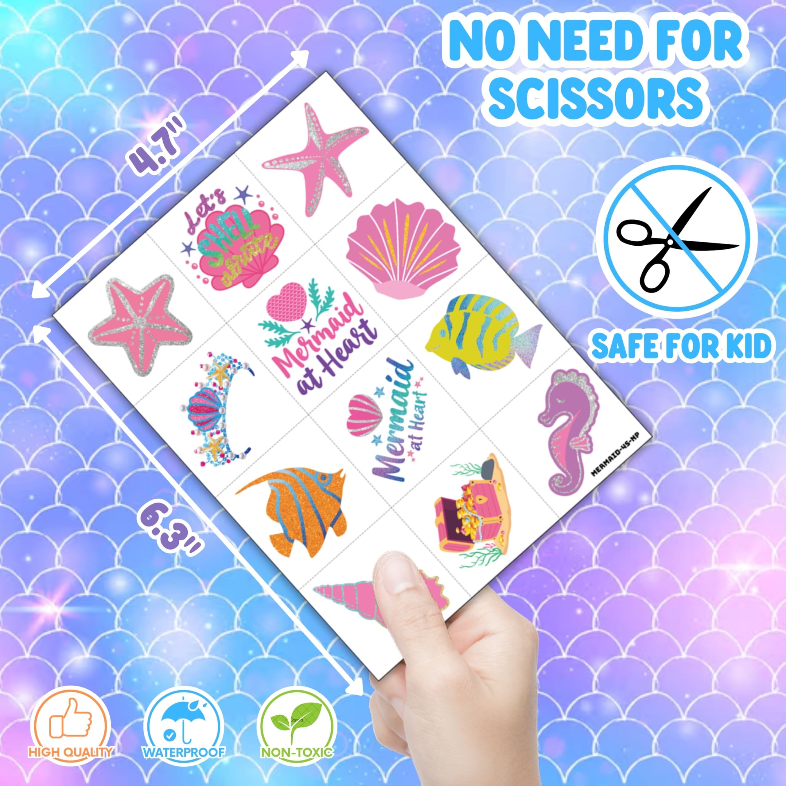 72 PCS Mermaid Party Favors – 48 Pre-Cut Temporary Tattoos & 24 Mermaid Ocean Punch Balloons Themed Birthday Party Decorations Supplies Favors Gifts Goodie Bag Fillers Classroom Rewards for Boys Girls
