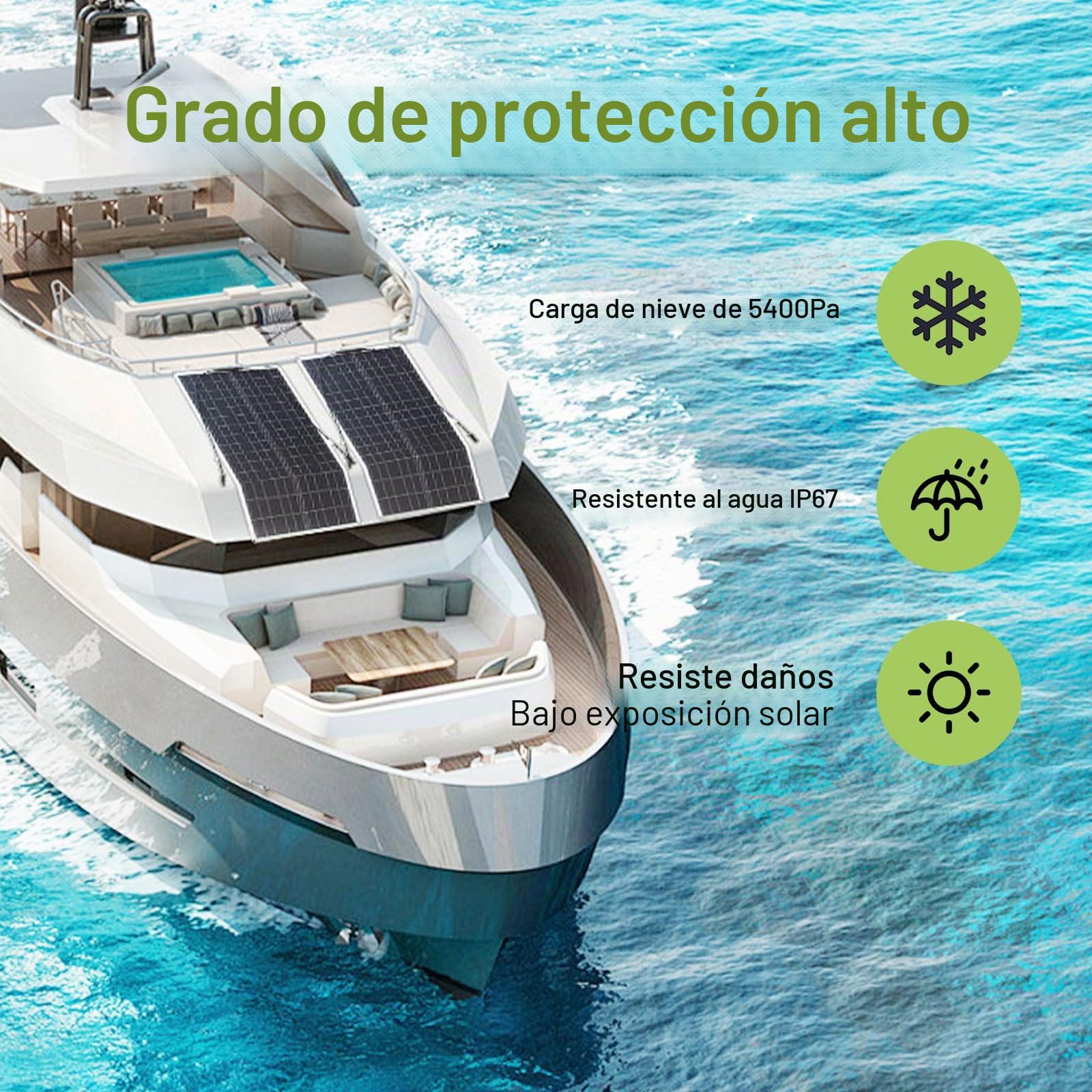 Panel solar 100 W 12 V flexible monocristalino panel solar ultra ligero ultra delgado impermeable cargador solar para autocaravana, techo, caravana, barco y superficies irregulares (100 W)