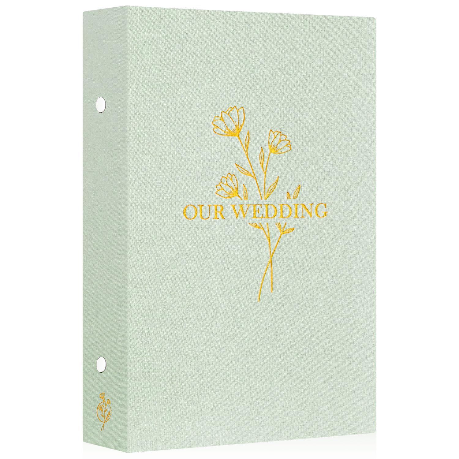 Lanpn Wedding Photo Album 6x4 300 Pocket Photos Slip in, Linen Cover Large Capacity Newlywed Marriage Album Hold 300 Horizontal Photos (Flower, Sage Green) — image 1