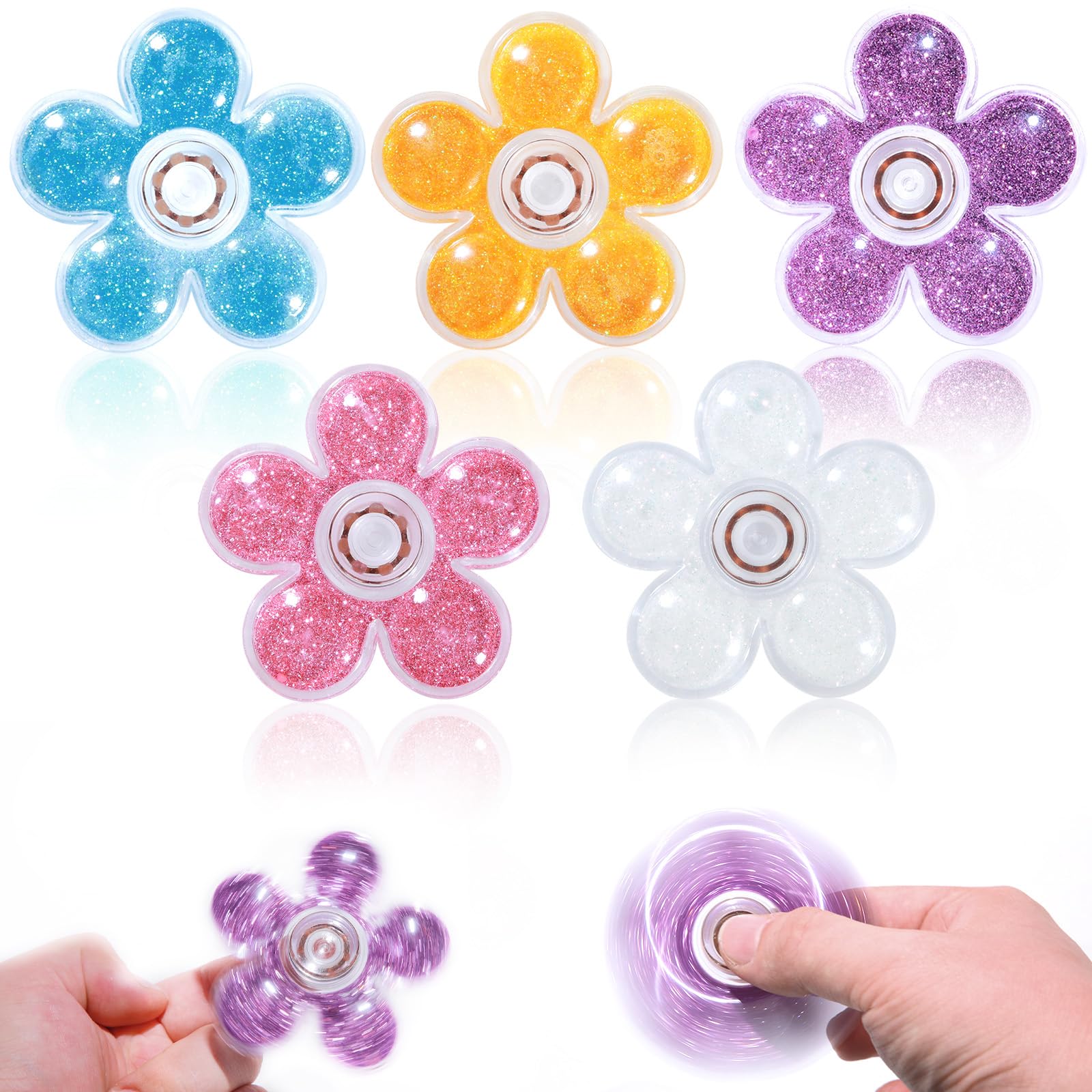 SCIONE 5 Pack Glitter Fidget Spinner Glittering Quicksand Fidget Toys Stress Anxiety ADHD Relief Party Bag Fillers Gifts for Kids Adults