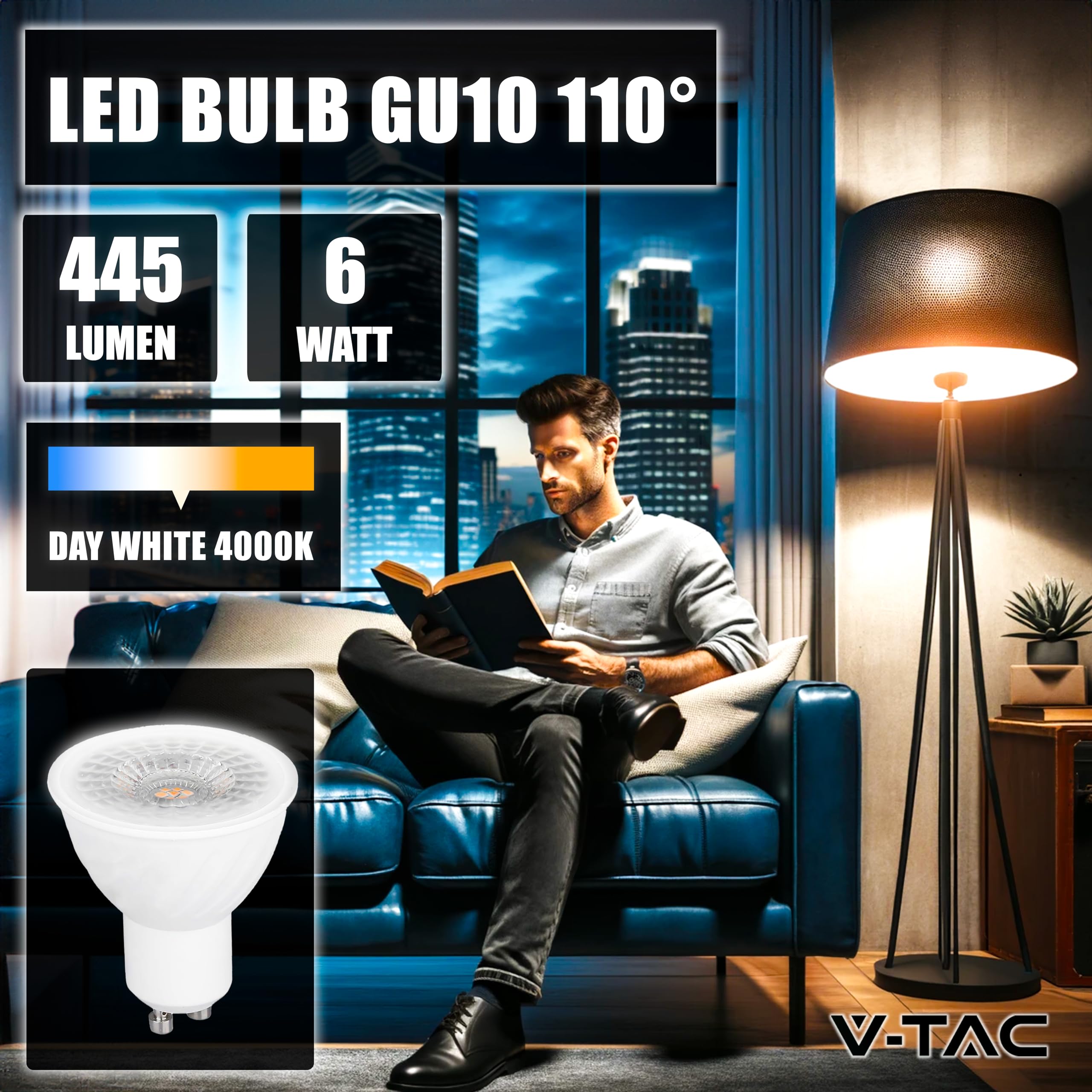 V-TAC 10x Lampadine LED GU10 6W (Equivalenti a 60W) - Chip SAMSUNG - 445 Lumen - Alta Luminosità - Faretto Led GU10 per Massima Efficienza e Risparmio Energetico - Lampadina Luce Naturale 4000K
