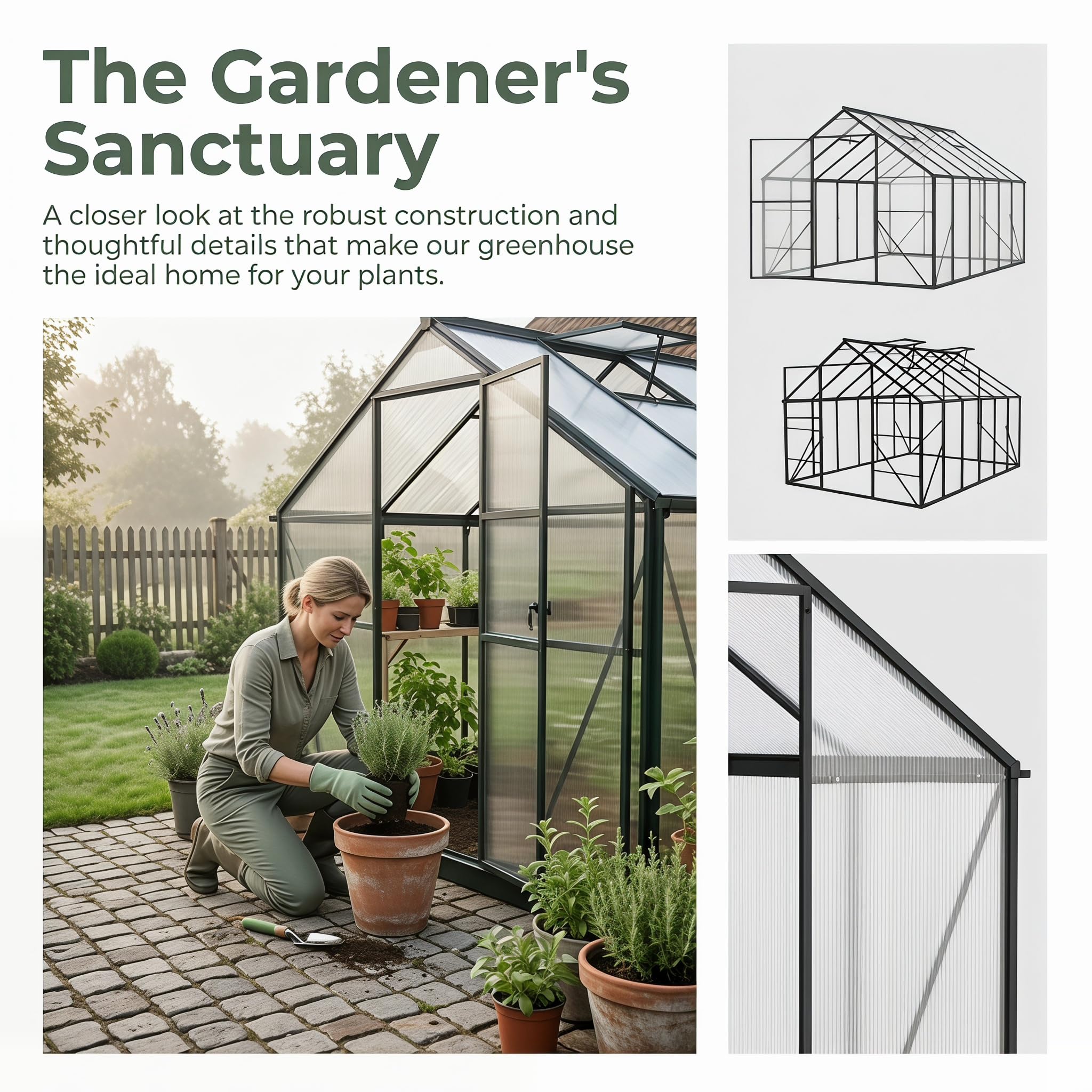 YRHome Aluminium Gewächshaus 249,5x379,5x204,5cm, 5.2mm Polycarbonat Hohlkammerplatten, Schwarz, Gartengewächshaus Wetterfest Winterfest Garten Treibhaus Gartengewächshaus Schwarz