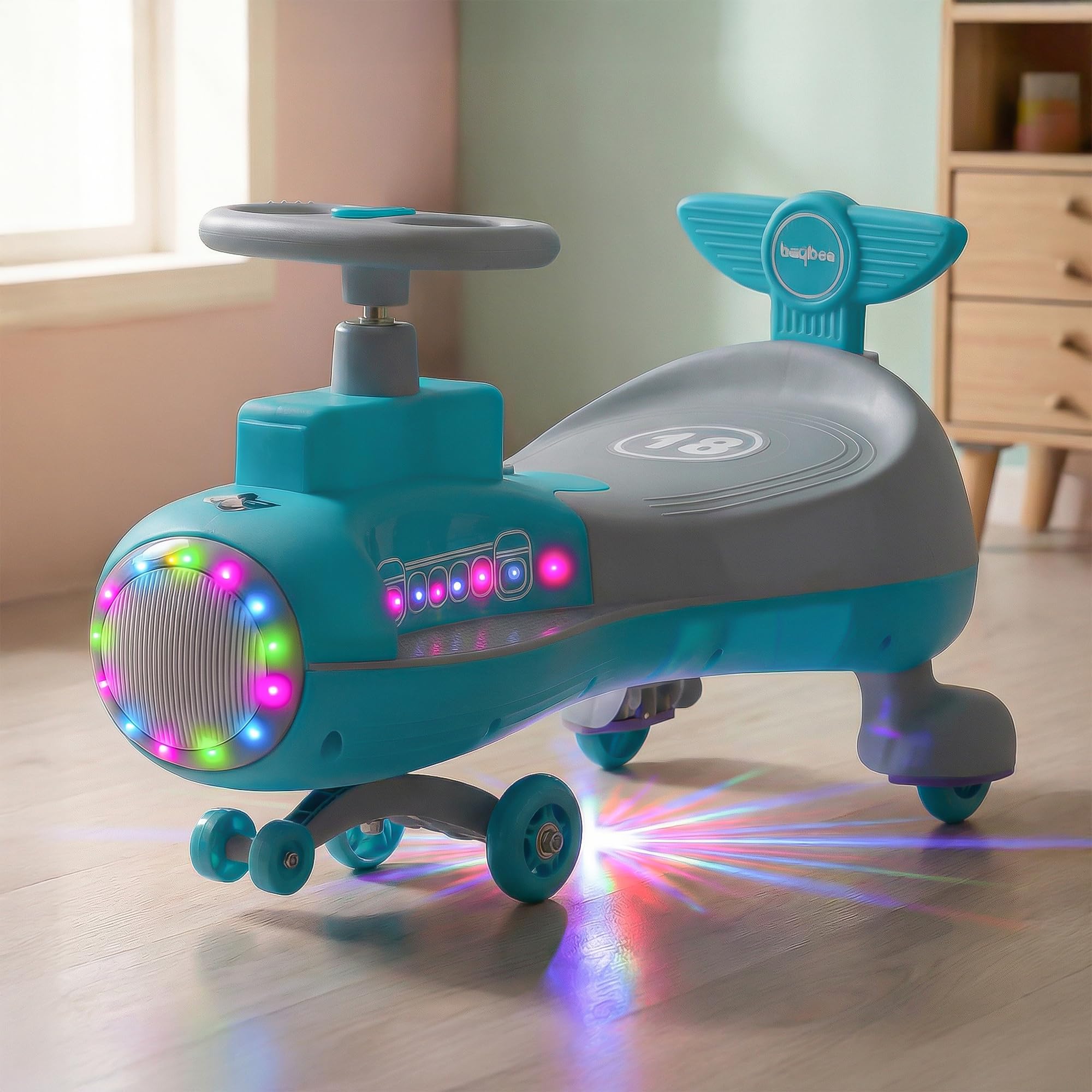 Baybee Zygo Swing Car for Kids | Twister Push Ride on Baby Car with RGB Light & Music | Magic Car for Kid with 360° Steering & Backrest | Kids Car for 2-5 Years Boy Girl (Blue)-image-47