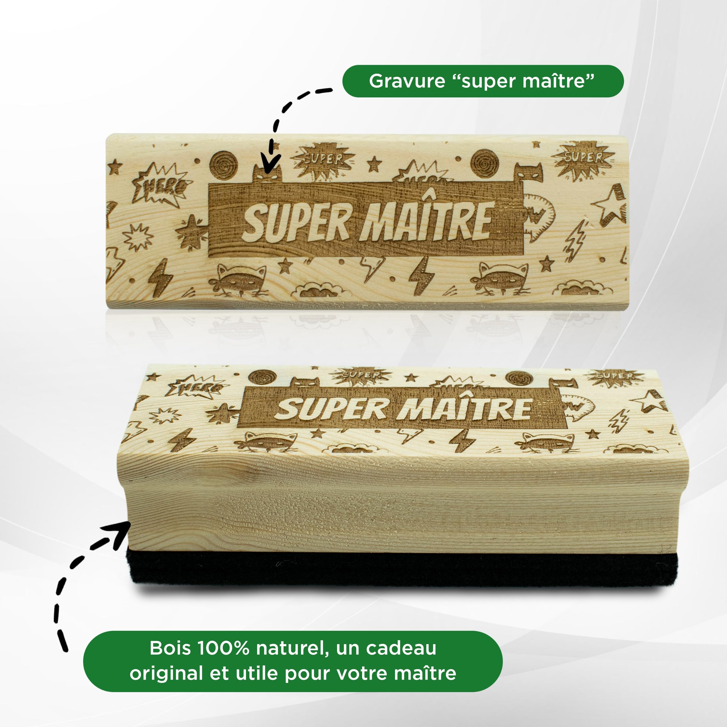 ERNESTINE - Brosse en bois pour tableau maître - cadeau maitre et maitresse - cadeaux professeur instituteur - personnalisable maître école - cadeau école et enfants - cadeaux remerciement scolaire
