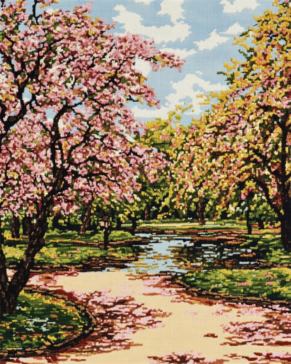 DIY Kit Per Fabbricare Tappeti Kit Tappeto Con Gancio A Forma Di Albero Con Fiori Rosa，Paesaggio Fantasy，Kit Fai Da Te Con Gancio，Ricamo Artigianale，Arazzo，Tappeto，Creazione Di Tappet 100x140cm