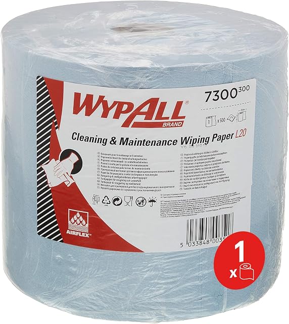WypAll 7300 Cleaning & Maintenance Wiping Paper L20 Jumbo Roll, 2 ply, Blue (1 roll x 500 sheets)