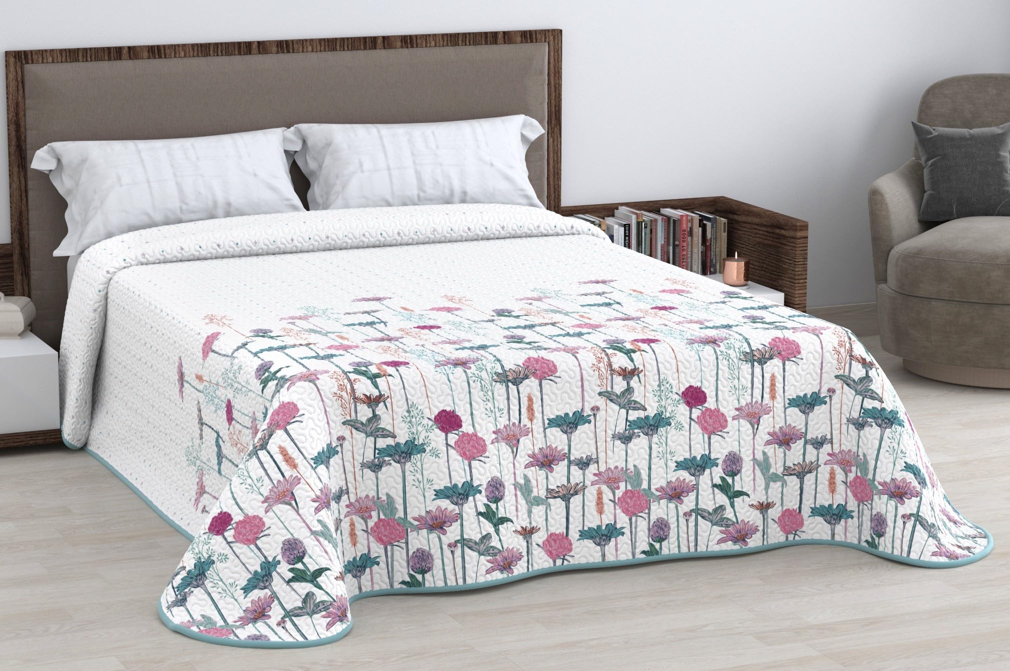 HM'S HOME'SECRET Colcha Bouti Estampada de 100% Microfibra Suave - Variedad de Diseños y Tamaños (Liso Gris, Cama 150cm) — view 3