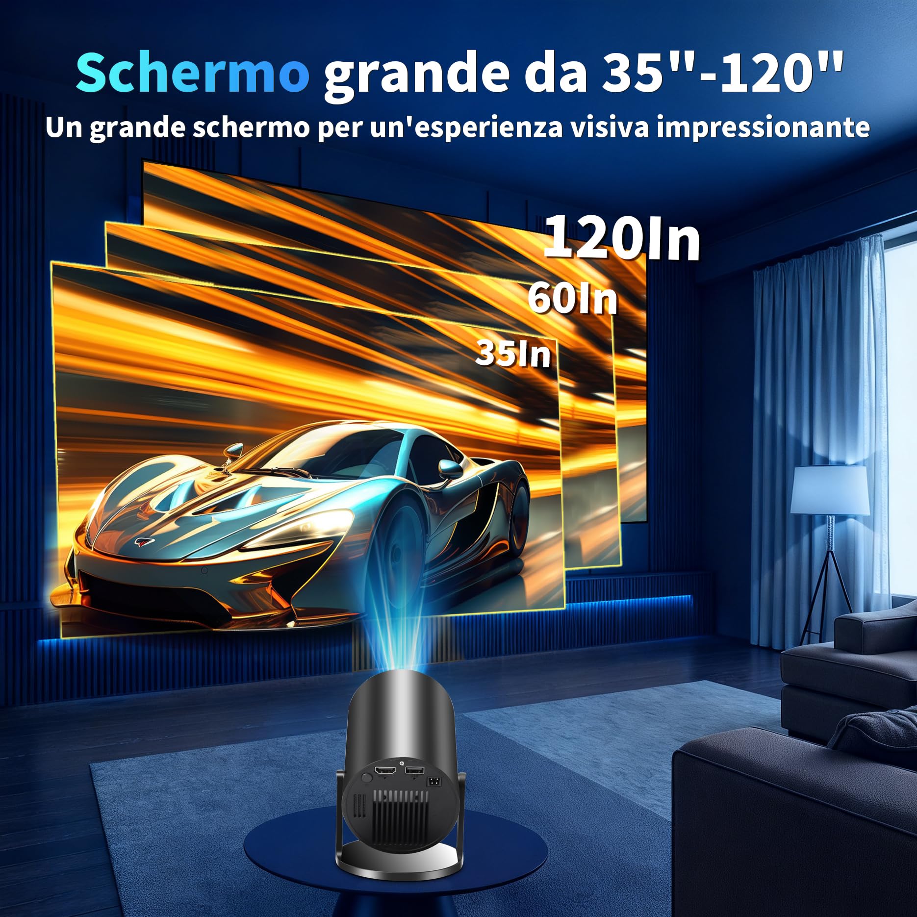 Mini Proiettore [App Integrata & 2026 Upgraded] Proiettore Portatile 4K 1080P con 5G WiFi 6 e BT 5.4 Supporta Rotativo 180° Correzione Trapezoidale Automatica Applicabile TV Stick/USB/HDMI,Nero