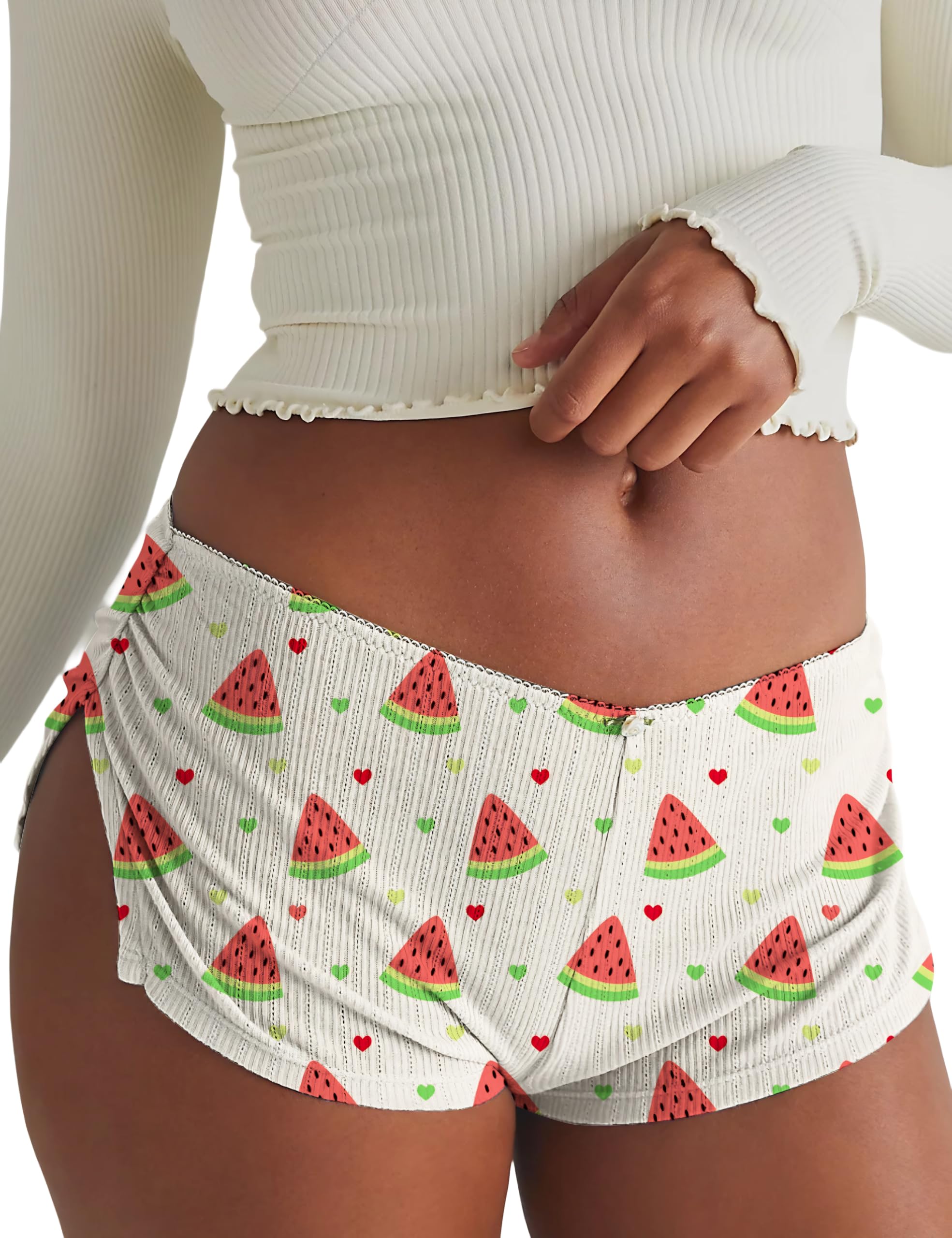 FaroDor Cute Micro Pajamas Shorts for Women Low Rise Side Slit Ruched Lounge Shorts Pj Bottoms