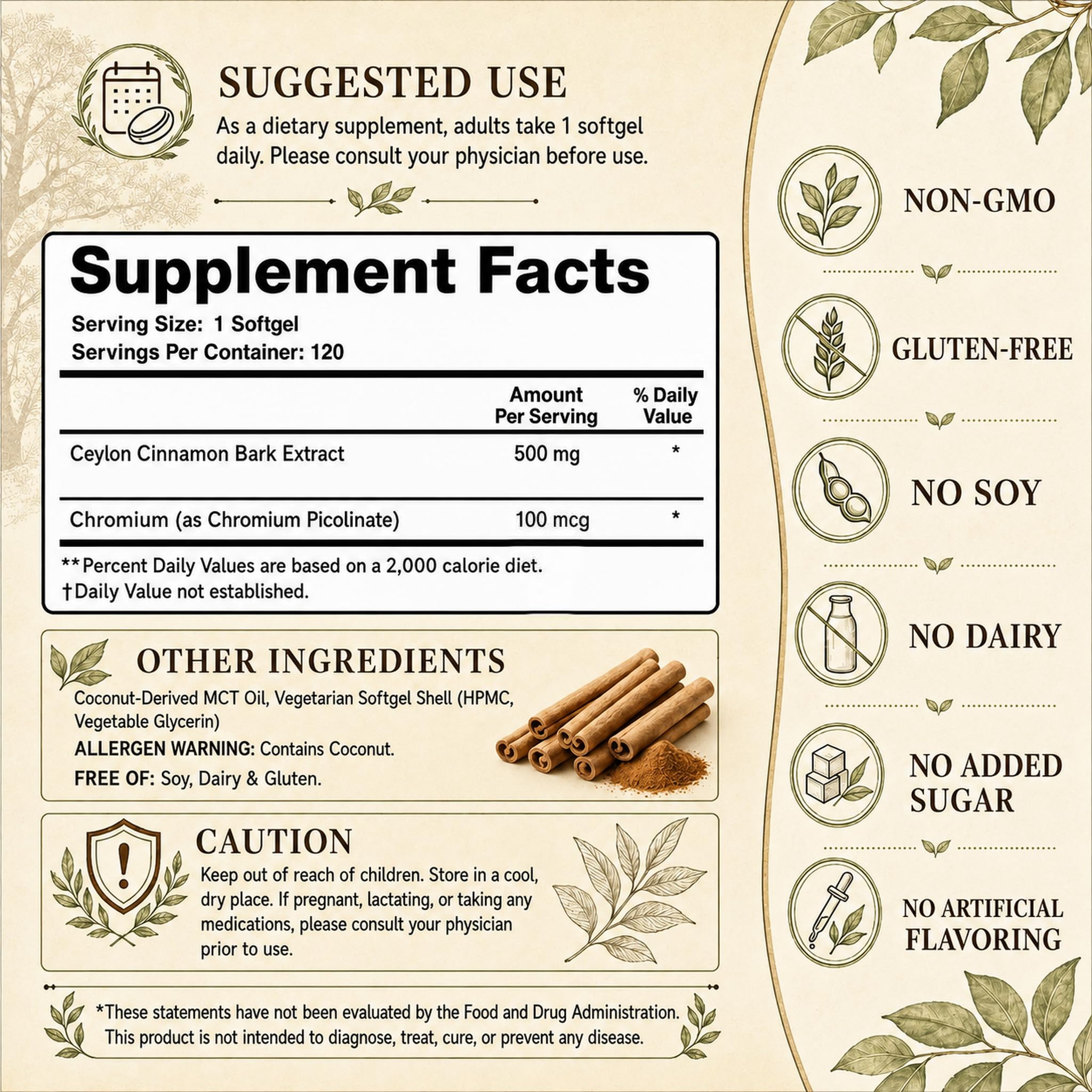 3-in-1 Organic Ceylon Cinnamon Supplement 24:1 Extract with MCT Oil 120 day — Amazon image 8