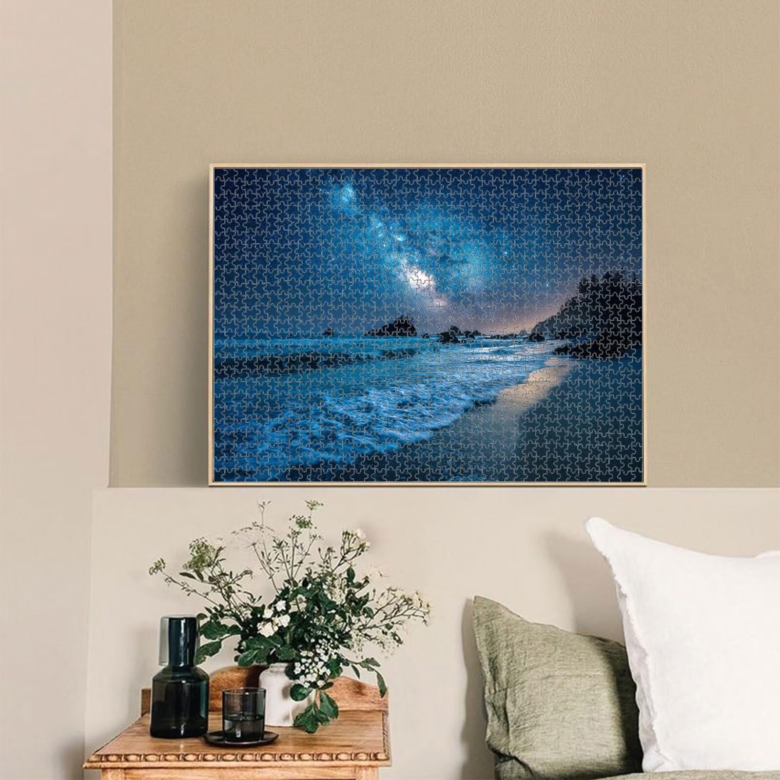 1500 elementów, puzzle dla dorosłych, gwiaździste niebo i plaża, drewniane puzzle 1T#457