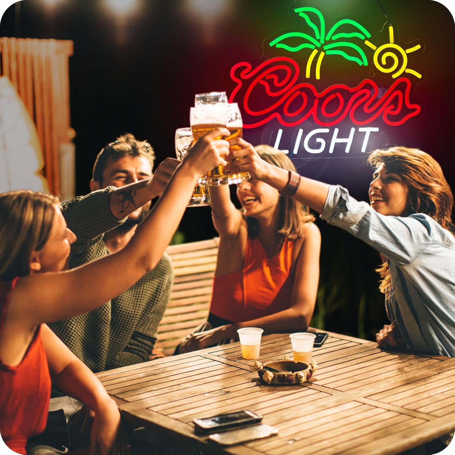 Plam Tree Crs Light Neon Signs for Wall Decor Beer LED Lights for Man Cave Bar Signs with Dimmer for Bar Pub Restaurant Store Party Gift Led Art Wall Decor, 5V USB Powered , 17*13 Inch (Red green yellow)