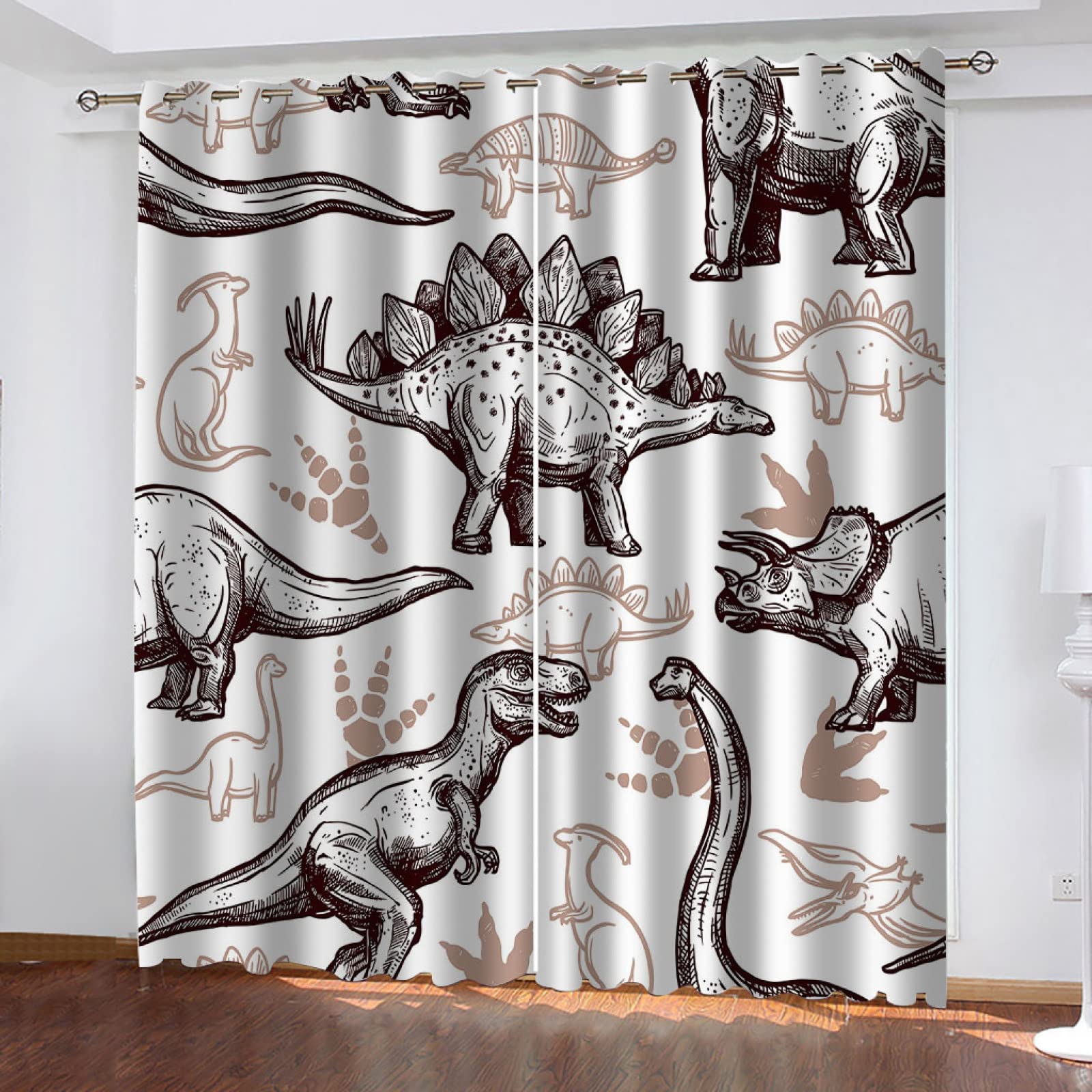 Enfant Rideau occultant Dinosaure 2 x L 70 x H 160 cm 2Panneau Polyester Rideaux à œillets Isolants Isolé Thermiquement pour Chambre