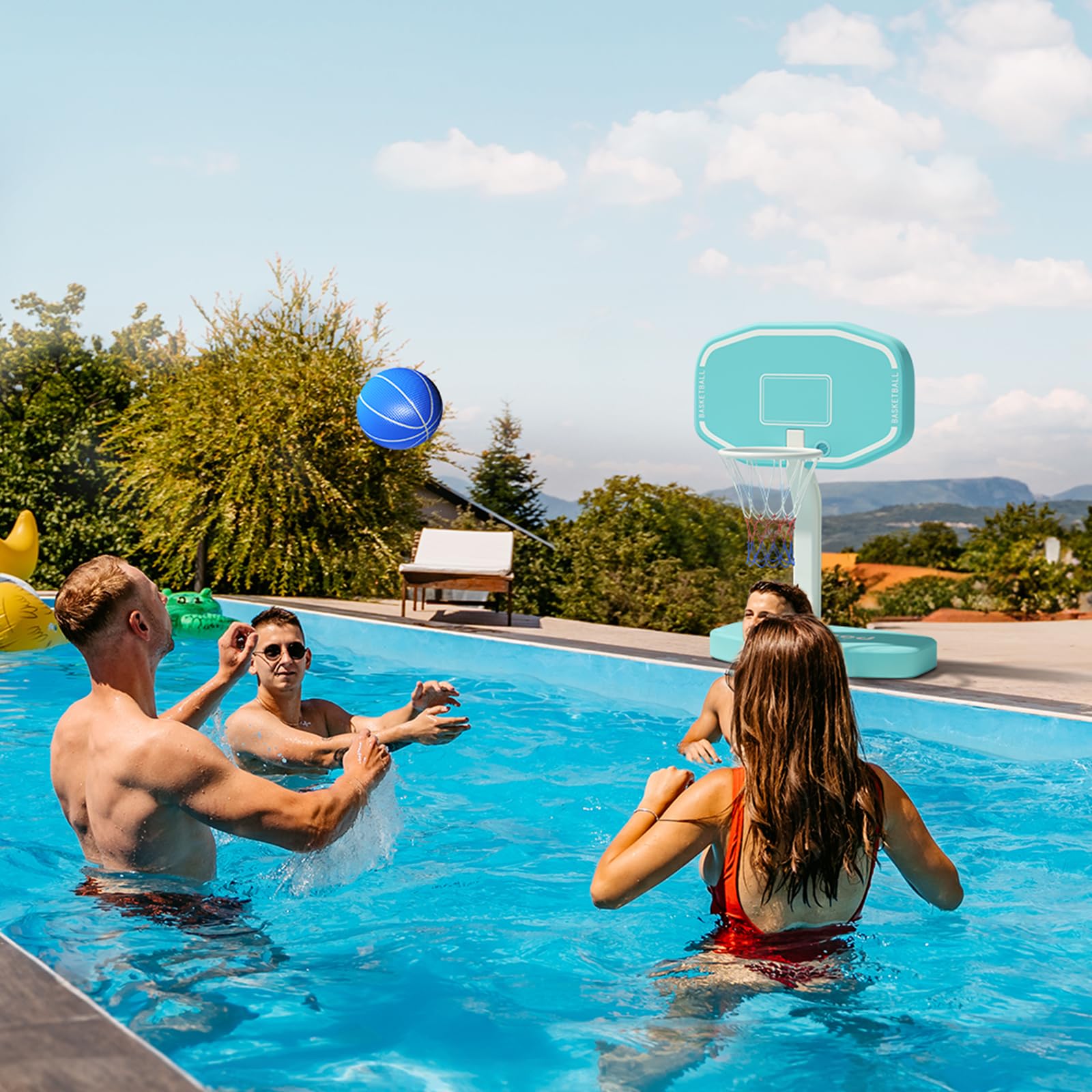 Snapklik.com : Pool Basketball Hoop Or Pool Volleyball Net, 2 In 1 Pool ...