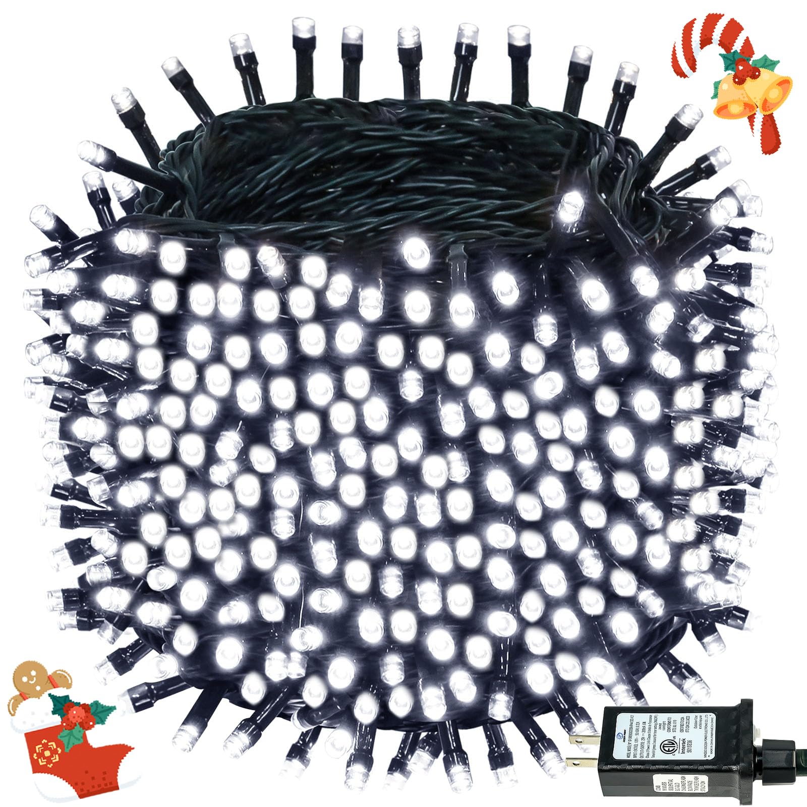 Extra-Long 165Ft 500LED Christmas String Lights Outdoor Indoor, Cool White