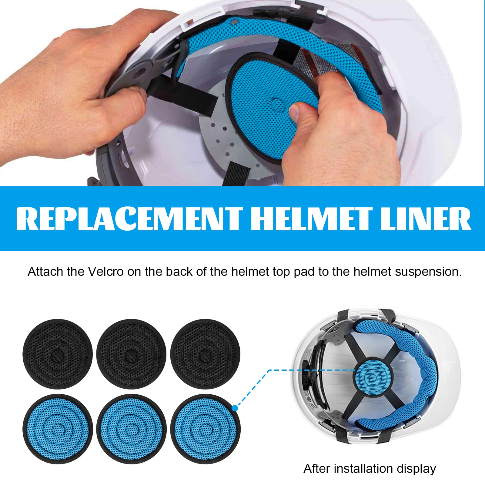 Almohadilla superior para cascos, lavable, relleno acolchado, repuesto de refrigeración para cascos y cascos de suspensión, azul, paquete de 6