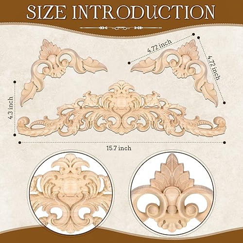 Miniatura 3 de Decorative Wood Onlays and Appliques for Furniture - DIY Carved Trim Appliques for Bed, Door, Cabinet, Wardrobe - 15.7 x 4.3 inch, 4.72 x 4.72