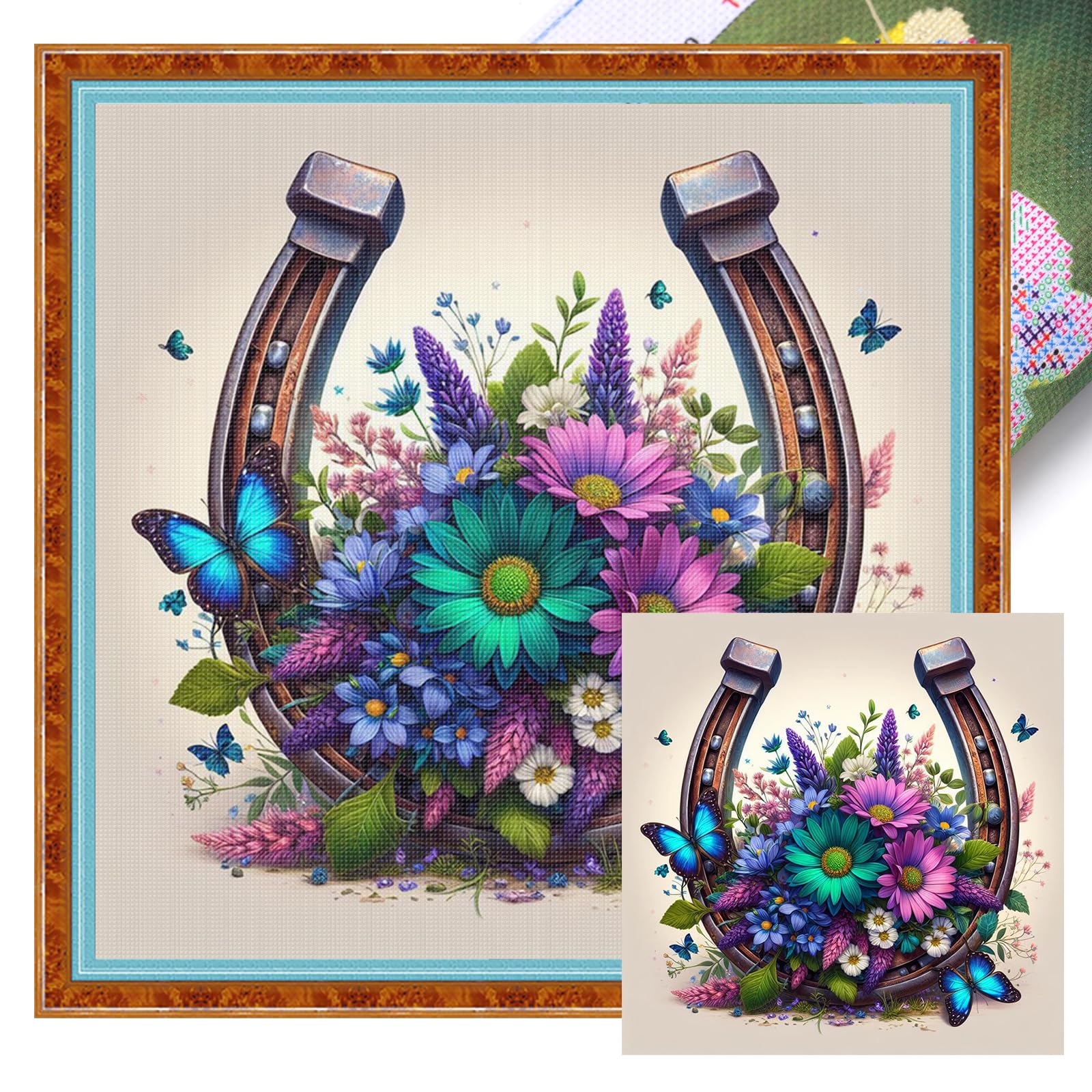 POETRYDRAW Horse Hoof Full 11CT DIY Stamped Cross Stitch Kits 15.75x15.75inch Needlework Embroidery Kit for Beginners Adults Home Decor (11CTACC-12890 C 40X40)