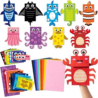 WATINC Hand Puppet Making Kit, Paper Sock Puppet Toys for Kids (Ocean) | 9 Styles, Make Your Own Storytelling & Role Play Crafts, Creative Group Activity, Party Favors & Gifts for Kids Ages 4-8