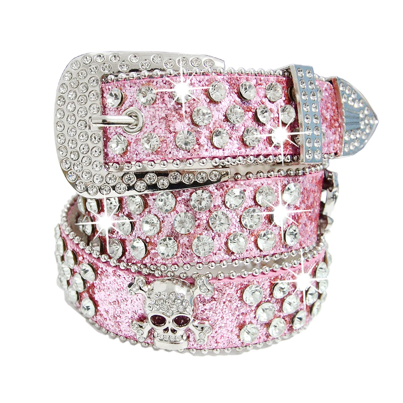 MICFENY Sparkling Rhinestones Waistband Punk Design Belt Unisex Fashion Accessory PU Leather Sash Comforable