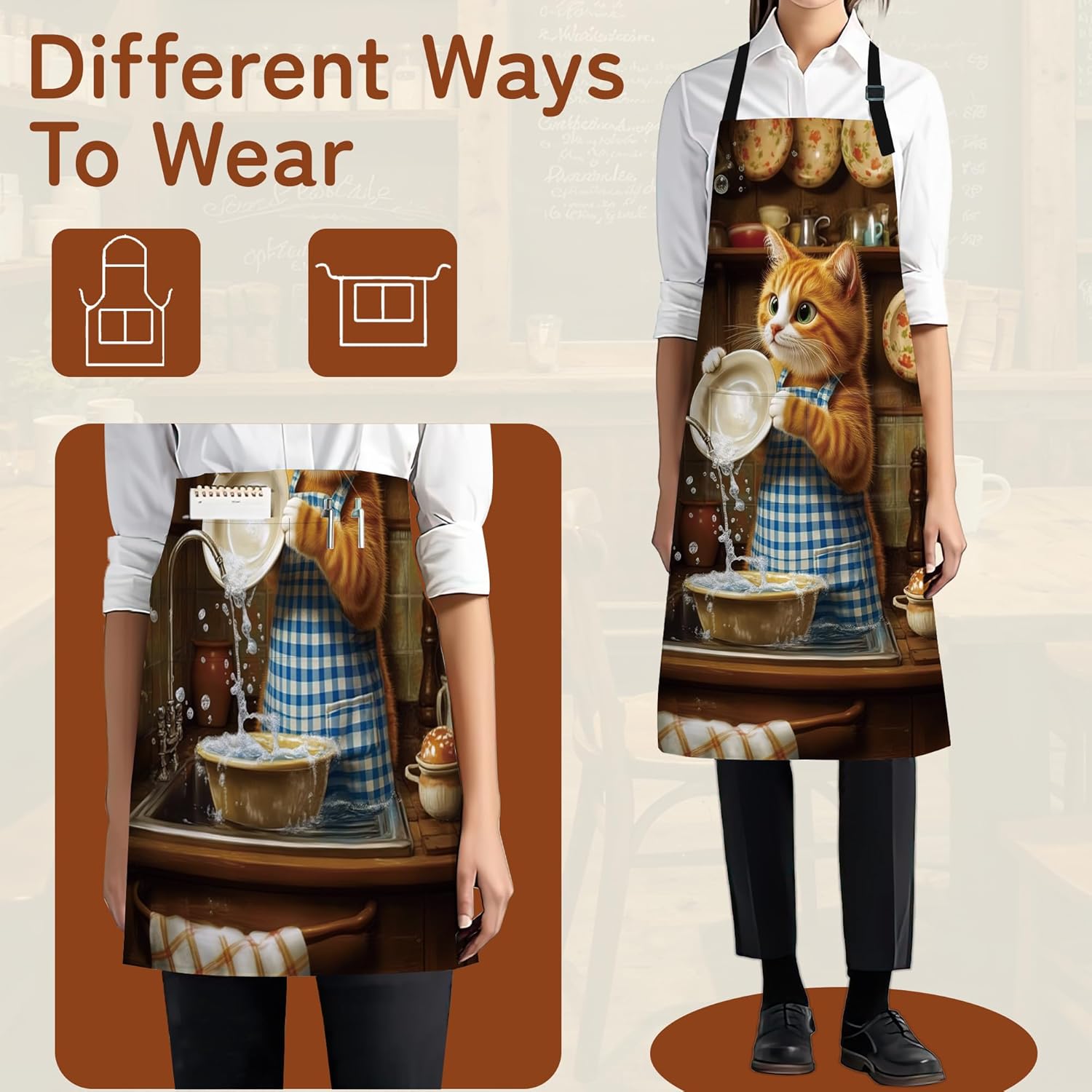 Adjustable Kitchen Apron with Pockets for Women and Men,Soft Chef Apron for Cooking, BBQ, and Grill - Image 5