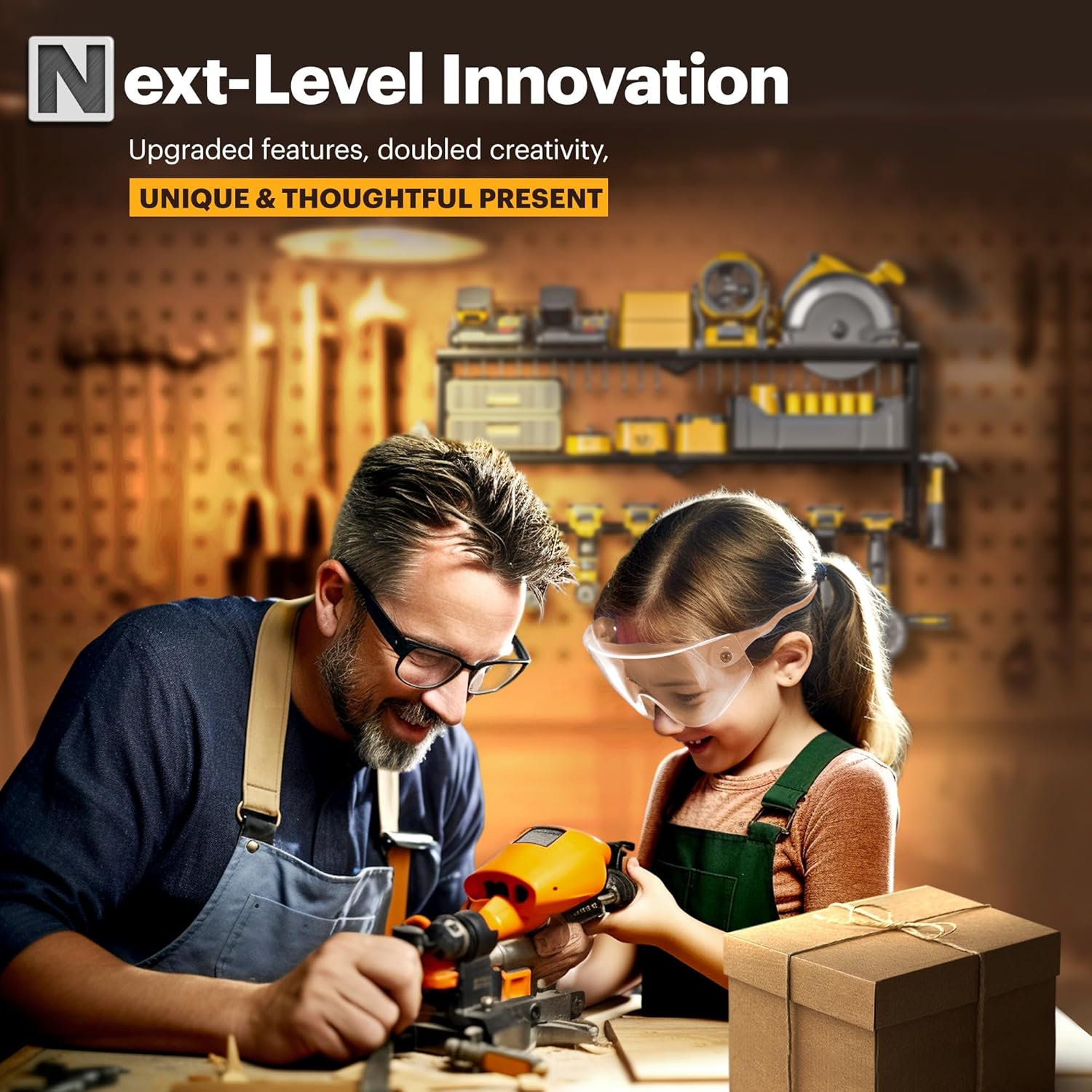 Power Tool Organizer Wall Mount, 15 Min Assembly & Maximum 100lb load by Heavy Duty Metal, 8 Drill Holder, 3 Layers Garage organization and Storage Rack, Tool Shelf With Battery Holder