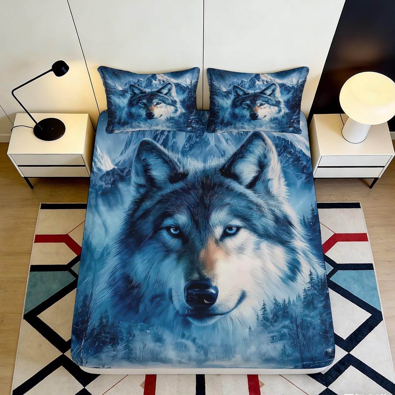 Uxinyoume Style-2 3D Printed Wolf Forest Fitted Sheet Microfiber Anti-Slip Bed Sheet For Bedroom Decor Dustproof Machine Washable 90X200x25cm