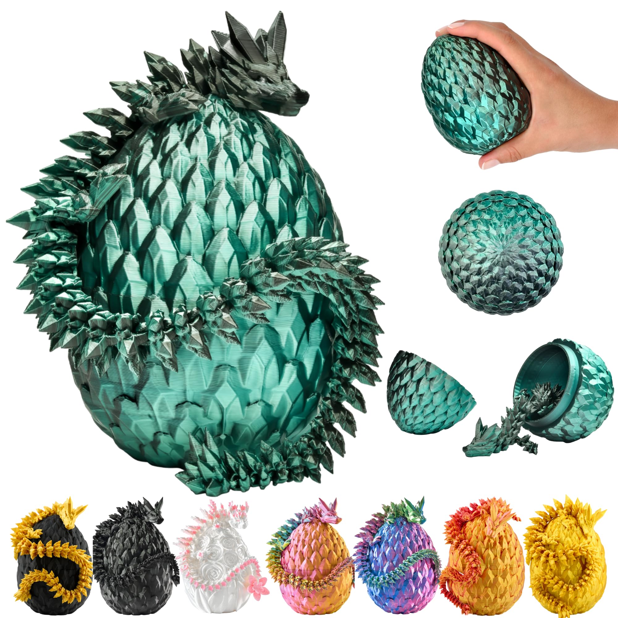 3D Decorative Dragon Sculpture in Egg - 36 cm, Black-Green Collectible Object with 12 cm Egg, Fantasy Home Décor (14+)