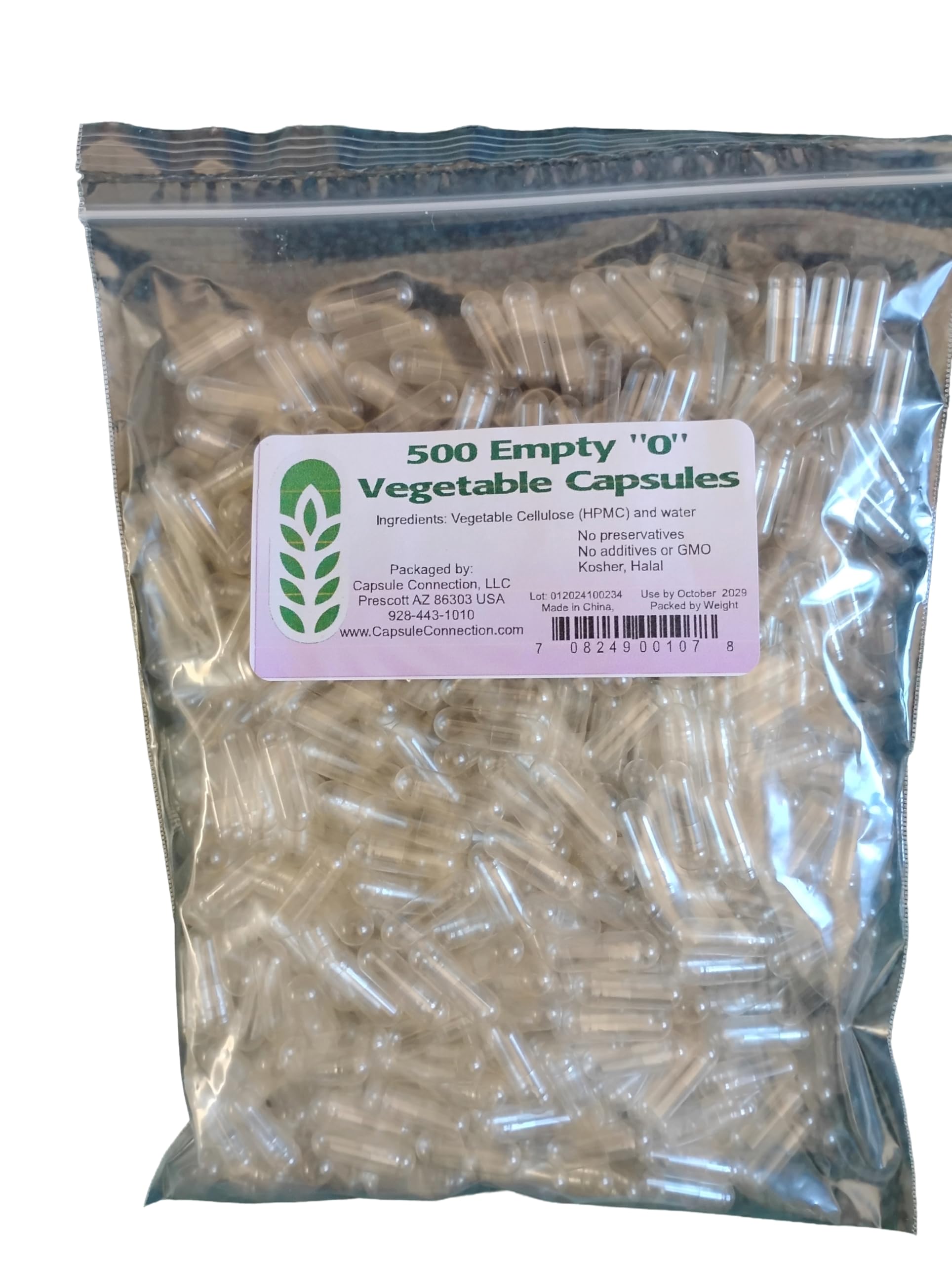 Capsule Connection Cápsulas vegetais vazias tamanho 0, celulose vegetal (HPMC), 500 cápsulas