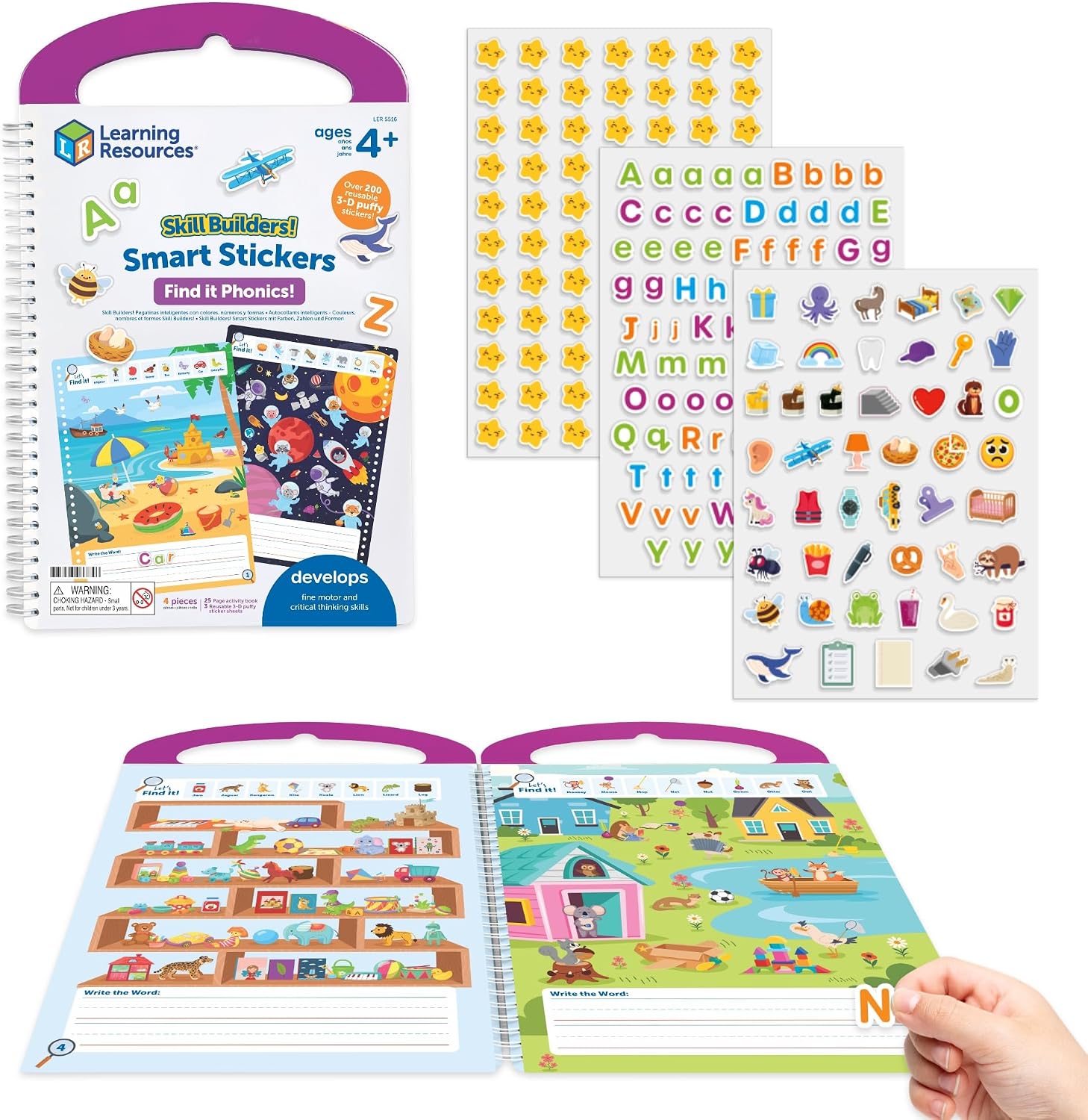 Learning Resources Skill Builders! Smart Stickers Find It Phonics - Preschool Learning, Montessori Busy Book, Toddler Learning Books, Phonics Flashcards, Learn to Read Kindergarten Busy Book, Ages 4+