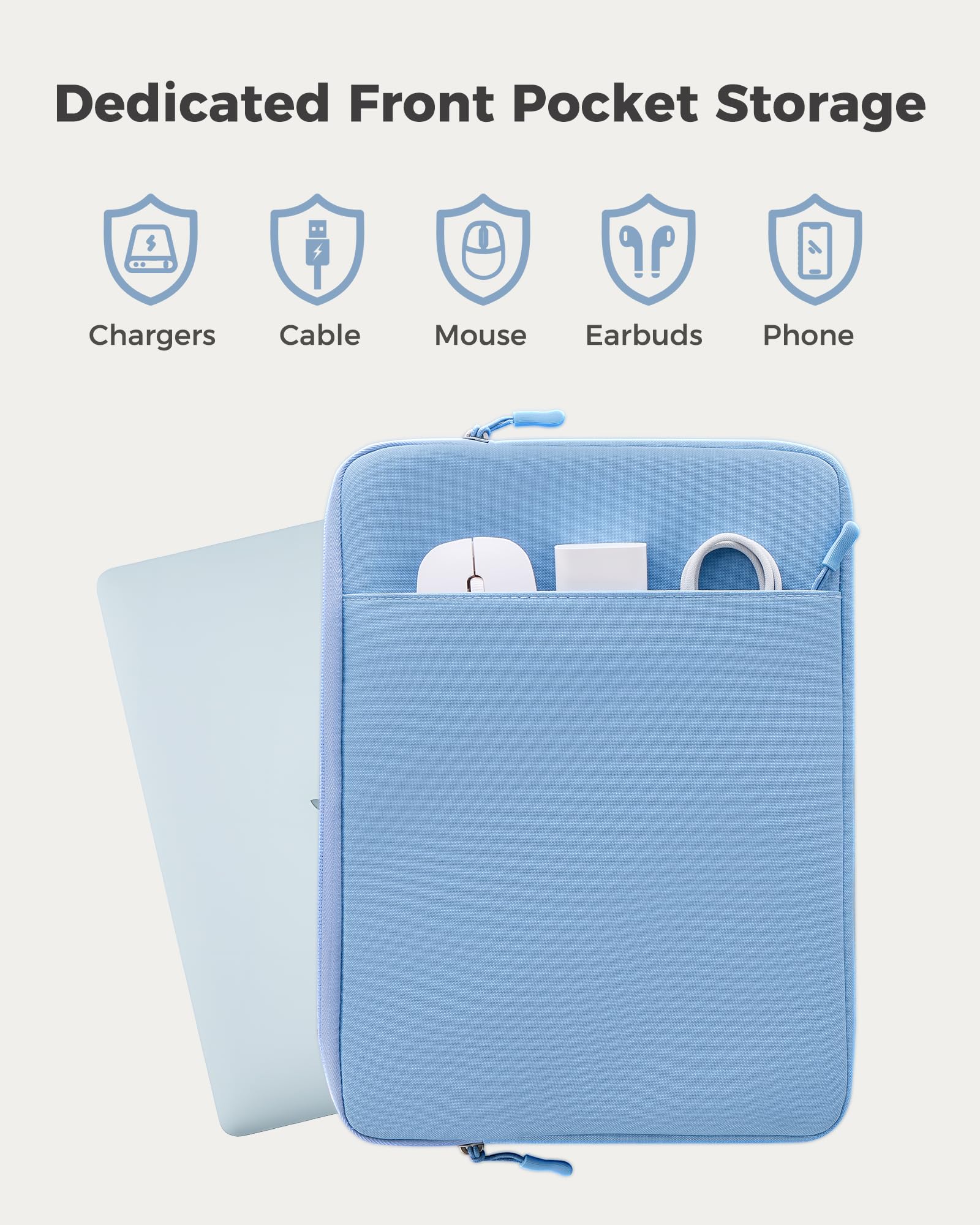 ProCase パソコンケース 13/13.3インチMacBook Air/Pro/Neo 保護スリーブ PCケース インナーバッグ - エアブルー | マルチブランド対応, ソフト裏地, 保護スリーブ, 衝撃吸収, 傷防止, 軽量, 出張や通勤