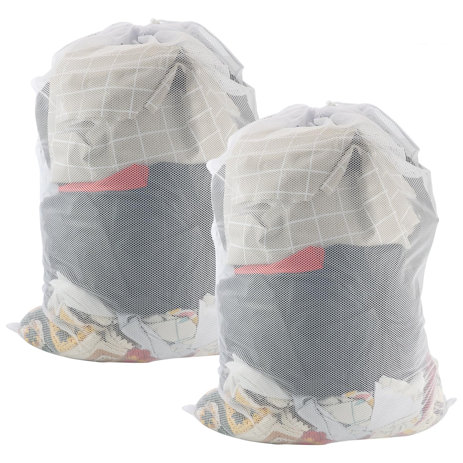 2 Pack Extra Large Mesh Laundry Bag with Drawstring, Washing Bag Net for Washing Machine, Washing Bags for Travel, Delicates, College Dorm (White)