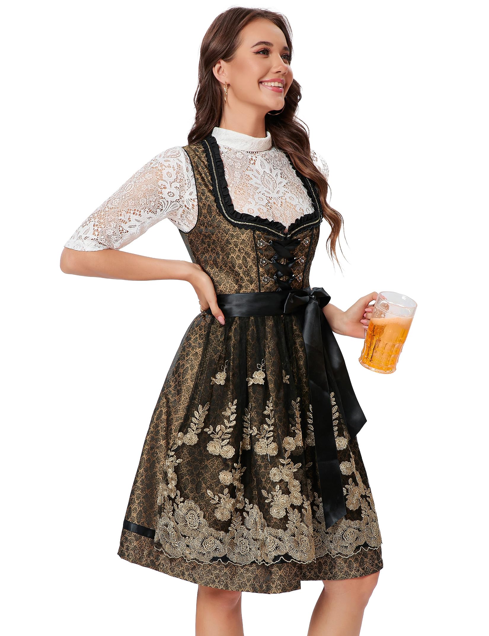 YesFashion Dirndl Damen Midi Trachtenkleid Trachtenmode Trachtenrock Kleid für Oktoberfest Besondere Anlässe