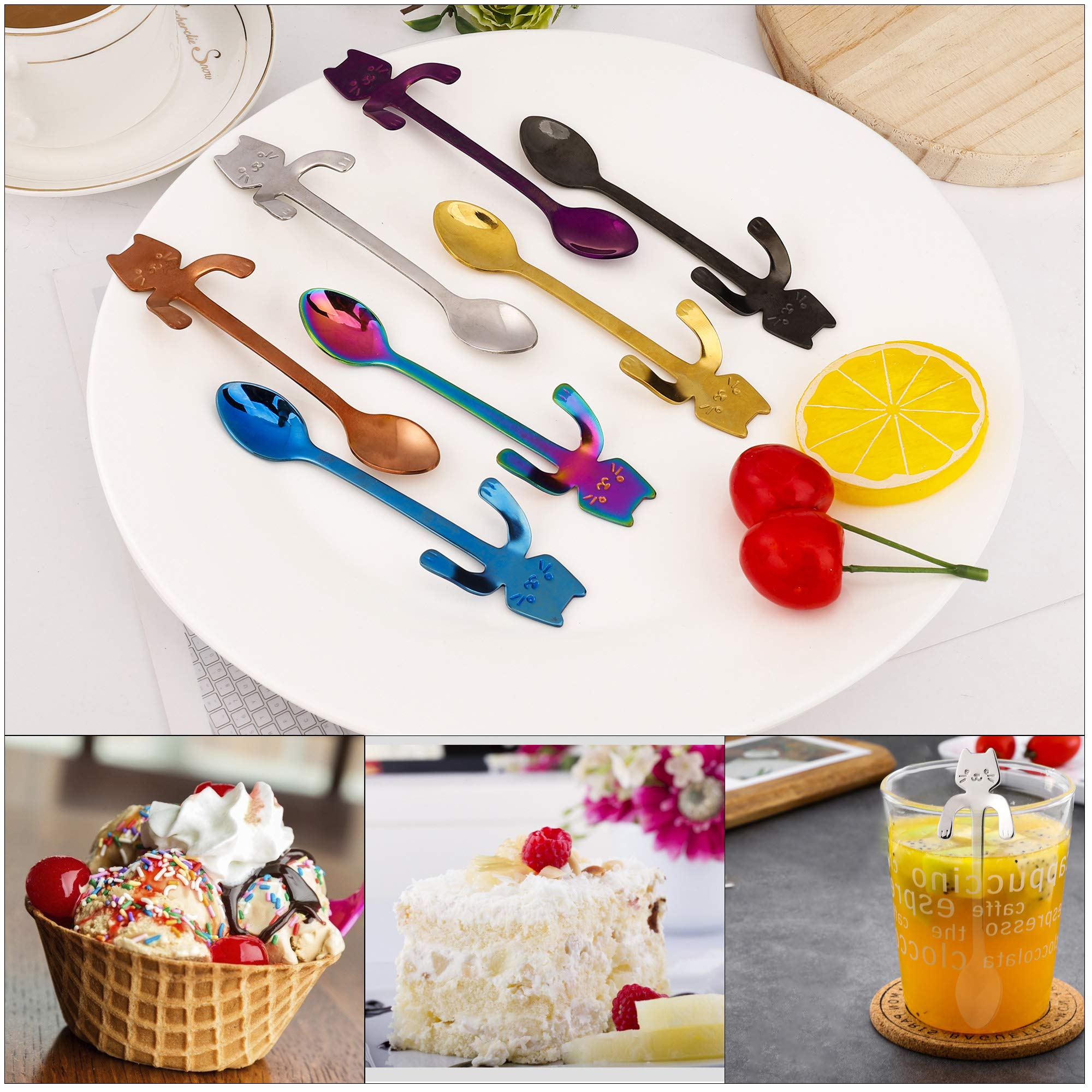 5 Cucchiaini Da Caffè A Forma Di Gatto – Acciaio Inox 304, Colori Assortiti, Antigoccia, Per Tè, Latte, Dessert, Regalo Simpatico - 5