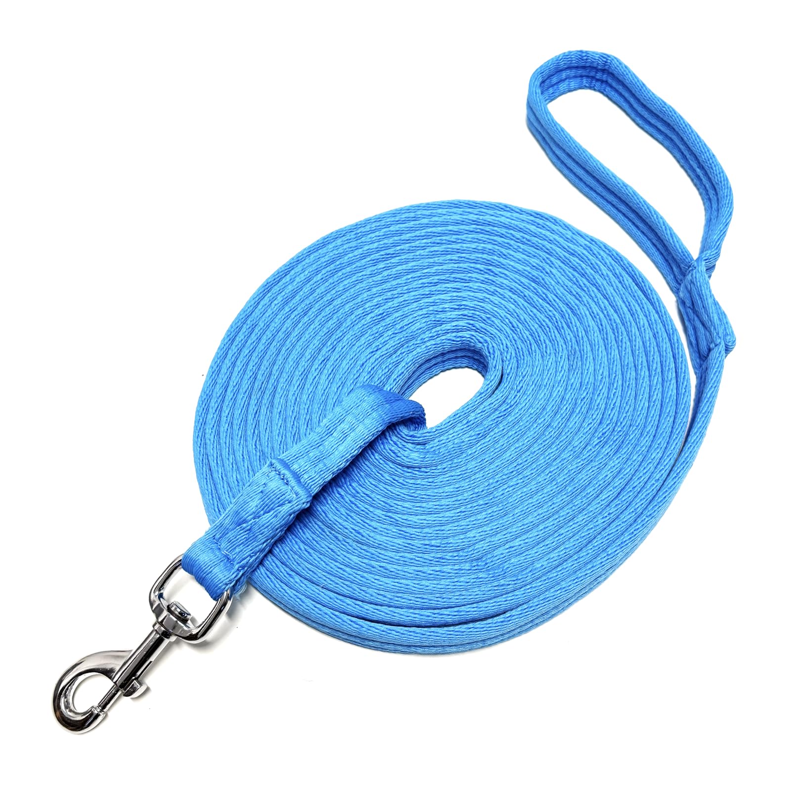 JA4012 - Guinzaglio lungo per equitazione, extra morbido, 8 m, in nylon con cinturino da polso e moschettone antiscivolo, con custodia (azzurro)