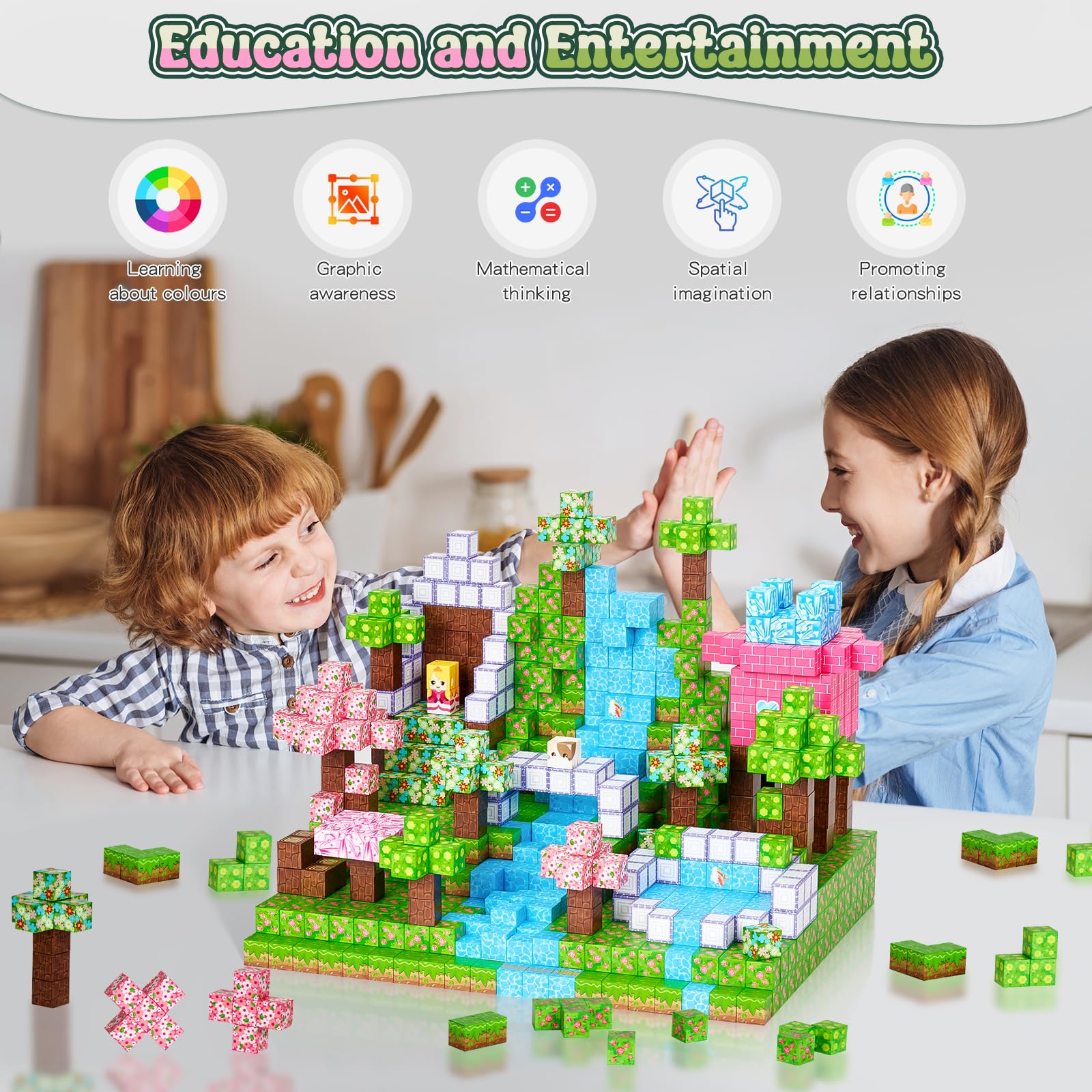 Bloques de Construcción Magnéticos 154Pcs Creativos, Verde | Bloques Magnéticos Juguetes Sensoriales, Juego de Construcciones Magneticas para Niños de 3 + Años