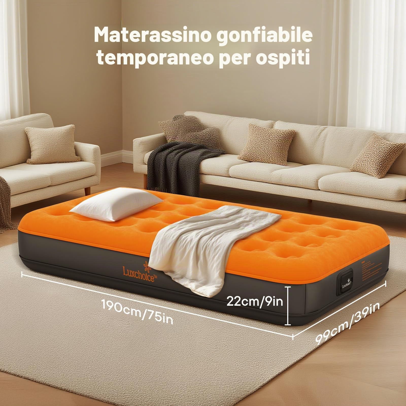 Luxchoice Materasso Gonfiabile con Pompa Portatile 3 Minuti Rapidi Gonfiaggio Letto Gonfiabile Singolo Matrimoniale per gli Ospiti che Pernottano Camping Viagg