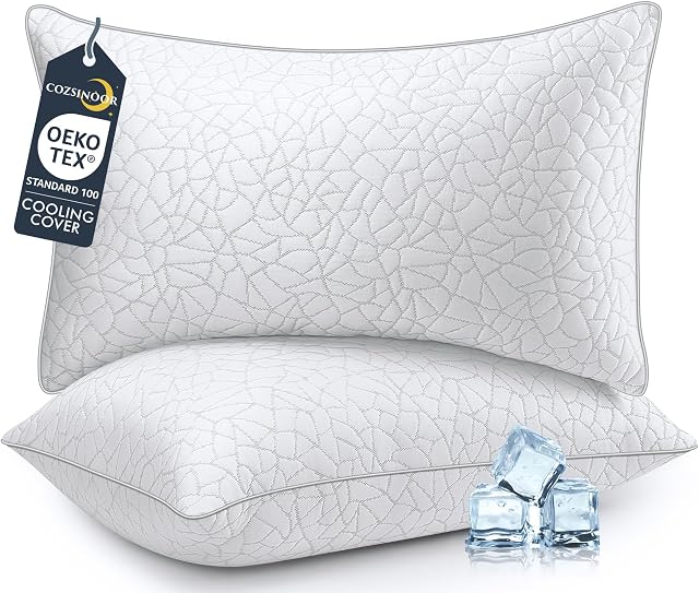 COZSINOOR Queen Size Cooling Bed Pillows - Premium Down Alternative Pillows Set of 2 for Side, Back, and Stomach Sleepers Hotel Quality Plush Soft Microfiber Fill Breathable Skin-Friendly