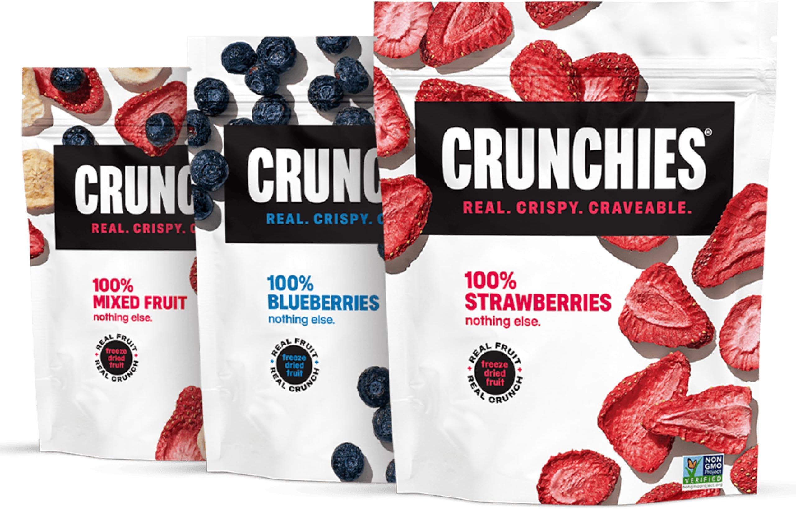 Crunchies Freeze-Dried Fruit Variety Packs, 100% All Natural Crispy Fruit, Non GMO and Kosher, Resealable Freeze Dried Fruit Snack Bags, Pack of 6 (Very Berry Variety Pack)