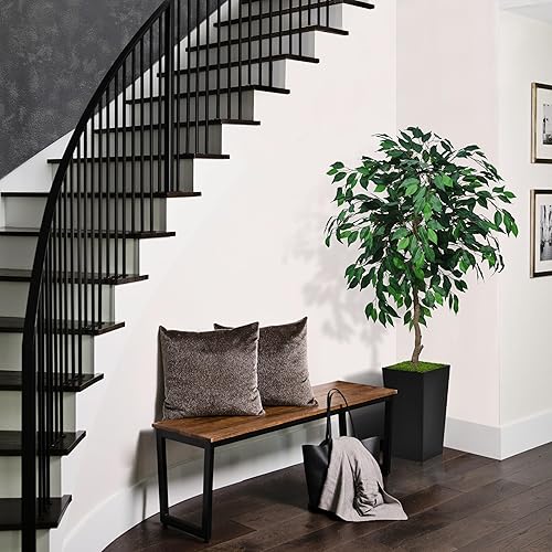 Miniatura 3 de ASTIDY Árbol de ficus artificial de 5 pies, árbol de interior sintético con maceta alta negra, planta de piso de ficus falsa en maceta, árbol de