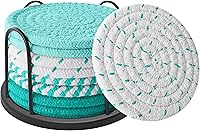 Vista 11 de Juego de posavasos Lazebox de 8 para bebidas, cerveza, café, posavasos absorbentes tejidos de algodón con soporte, posavasos boho para decoración