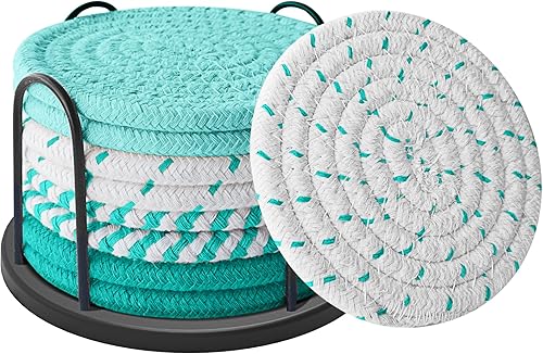 Miniatura 9 de Juego de 6 posavasos para bebidas, cerveza, café, posavasos para bebidas, piedra absorbente con soporte, posavasos de cerámica estilo mármol para