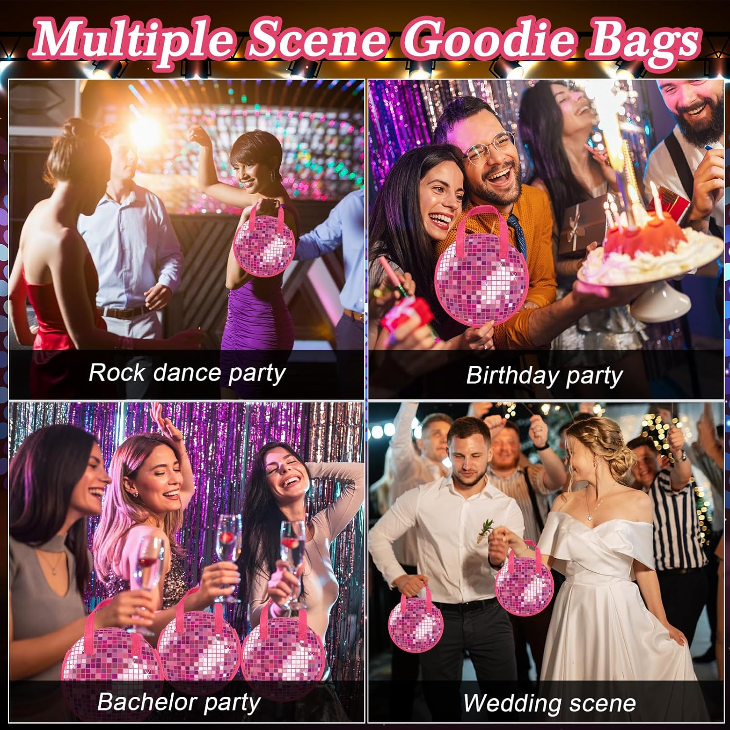 Aliceset 18 Pcs Disco Party Gift Bags Disco Ball Non Woven Goodie Bags Tote 70s 80s Supplies for Women Dancing Bachelorette Birthday Wedding Bridal Shower Party Decoration (Pink) - Image 5