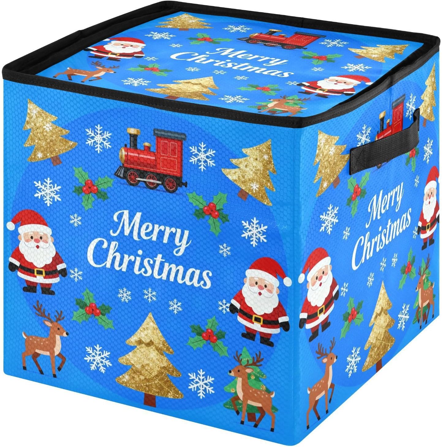 High Capacity Christmas ornament storage Holds Up to 64, Zippered Top sturdy Holiday Storage Case with Lid,Merry Christmas Dark Blue