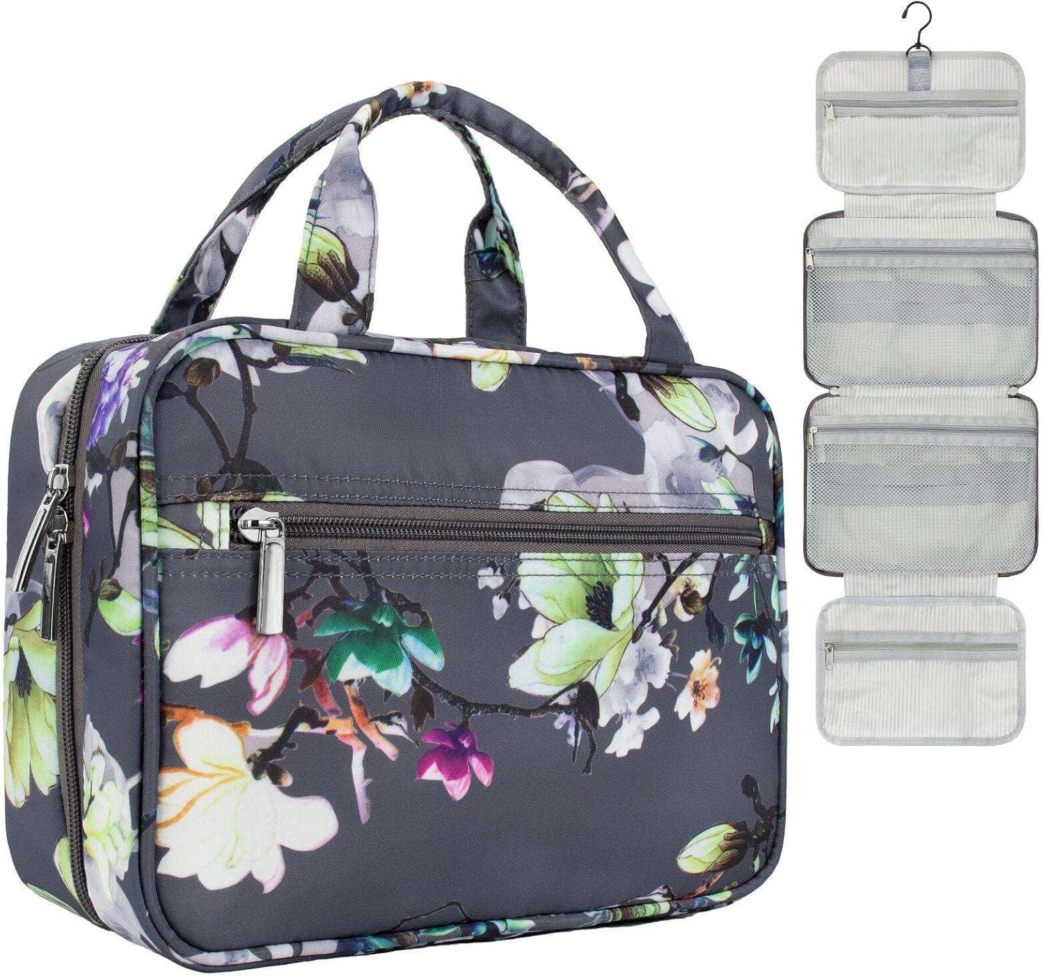 LKOP Large Travel Cosmetic Makeup Bag Toiletry Hanging Organizer Storage Case Pouch Grey Cosmetic-display-cases Makeup organizer Bathroom organizer Makeup bag Storage cabinet Bathroom storage