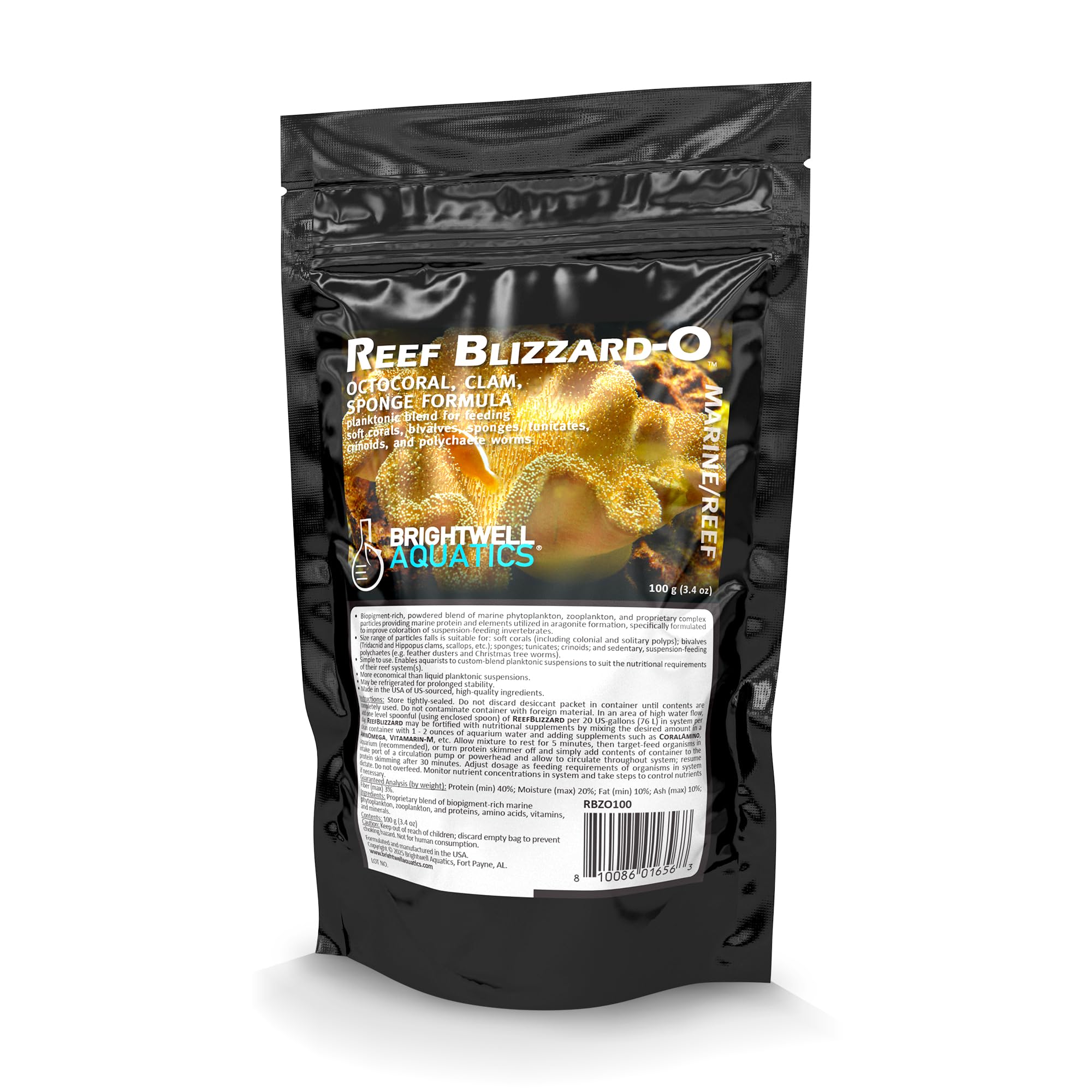 Brightwell Aquatics Reef Blizzard-O Powdered Planktonic Food Blend for Octocorals & Bivalves, 100g (RBZO100)